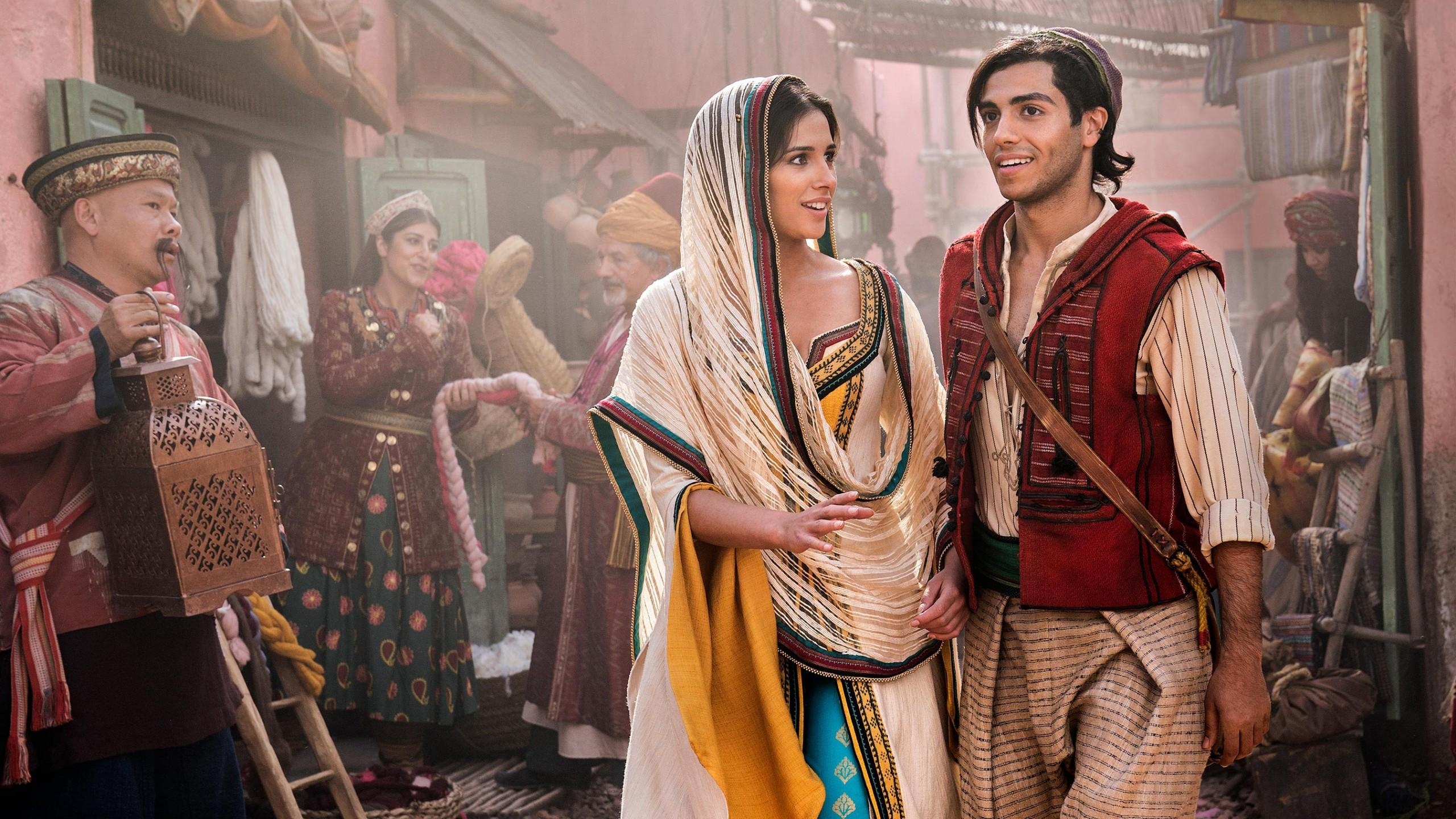 2560x1440 Wallpaper Aladdin, Naomi Scott, Mena Massoud, HD, Movies, Desktop