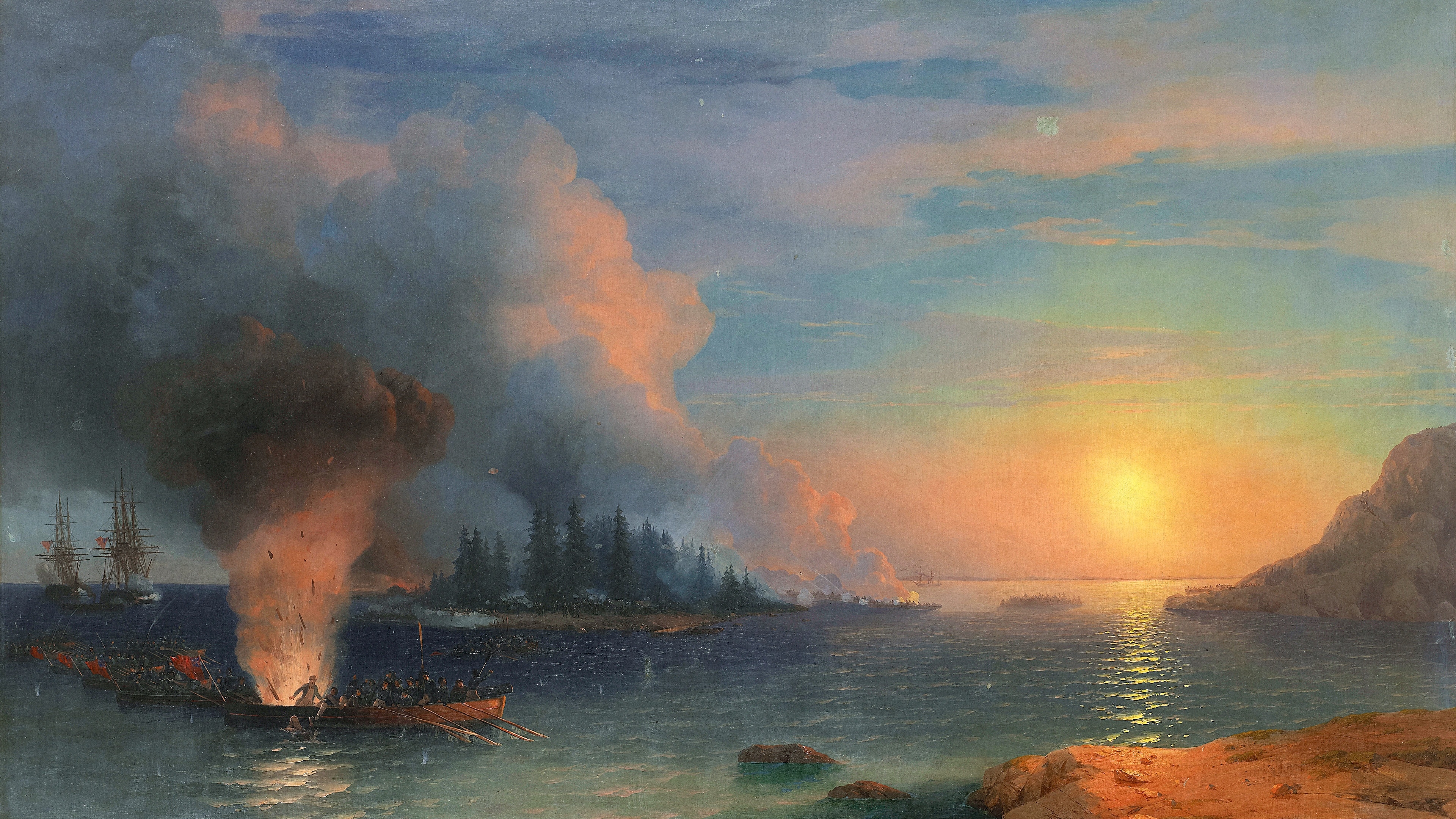 3840x2160 Picture War Ivan Aivazovsky, The Battle of Bomarsund, Desktop