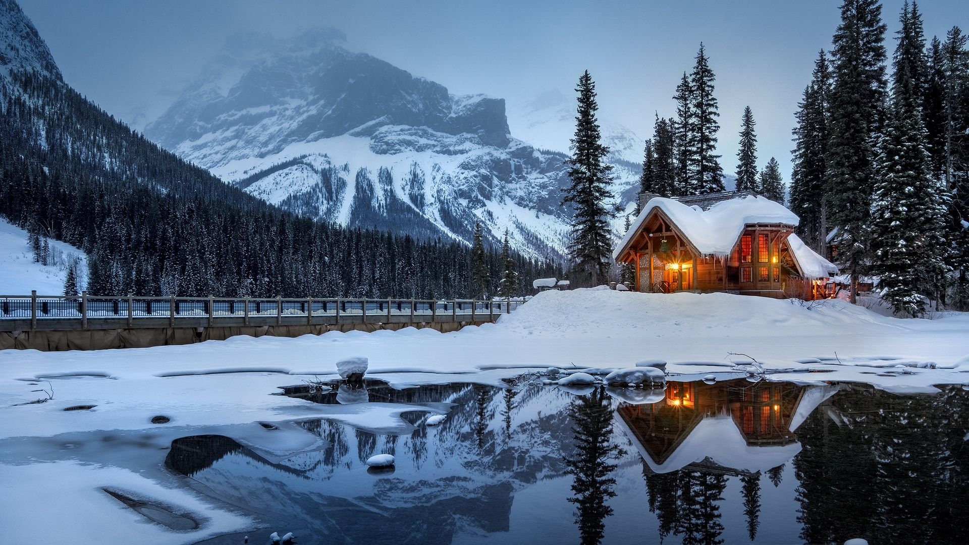 1920x1080 Wallpaper House, Mountains, Snow, Lake, Beautiful Landscape Mountain Lake Cabin Wallpaper & Background Download, Desktop