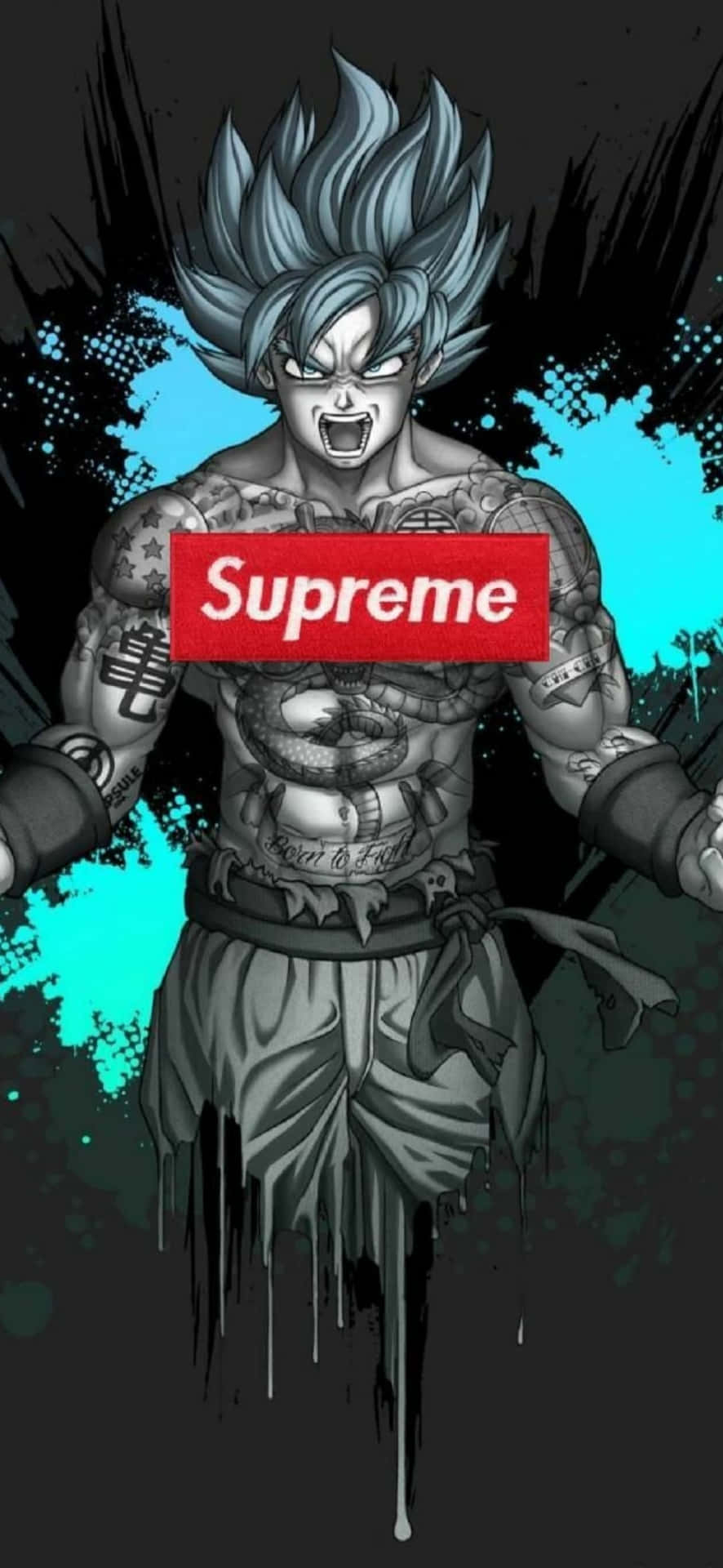 890x1920 Download Awesome Supreme Drip Goku Digital Art Wallpaper, Phone