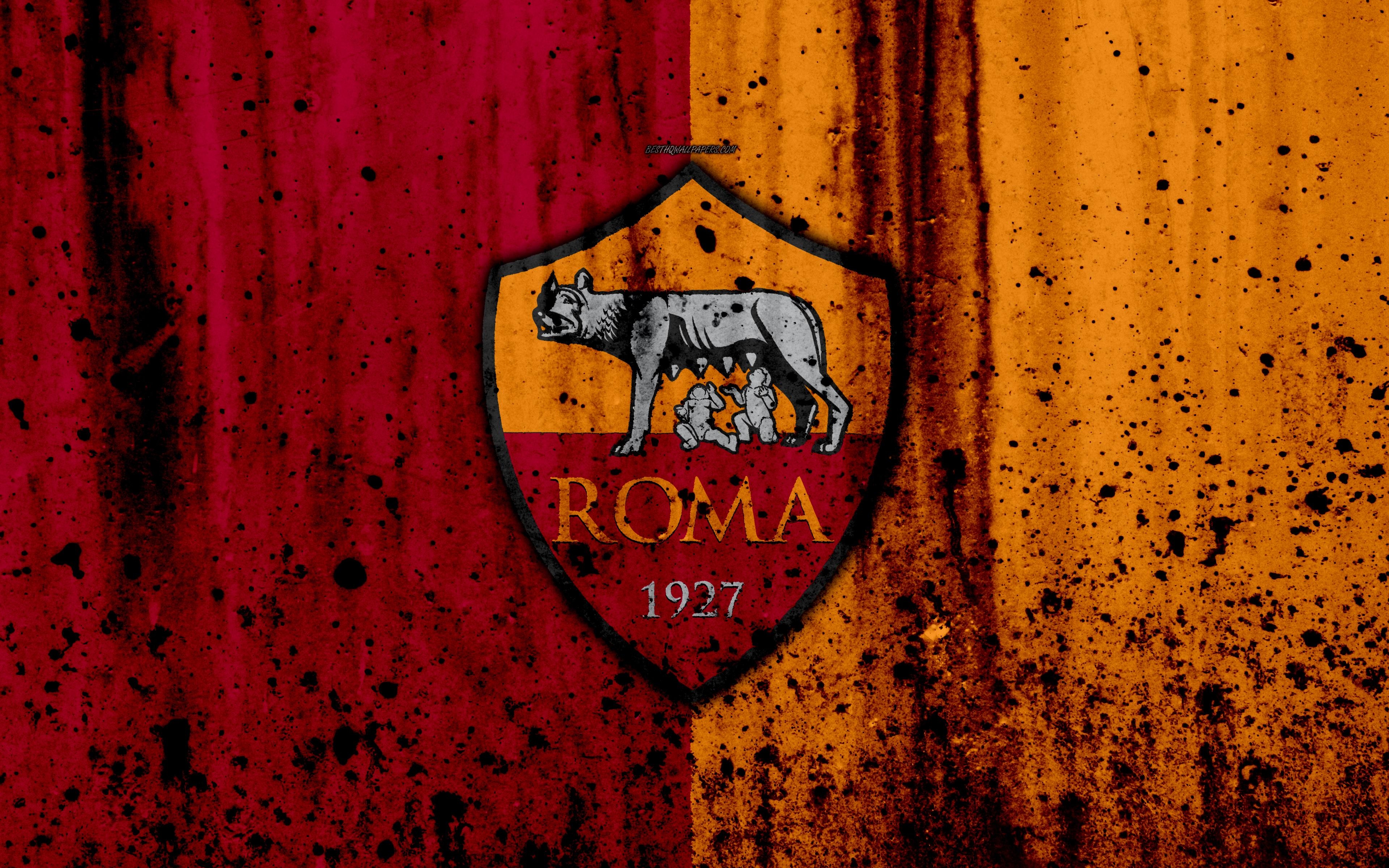 3840x2400 Download wallpaper AS Roma, 4k, logo, Serie A, stone, Desktop