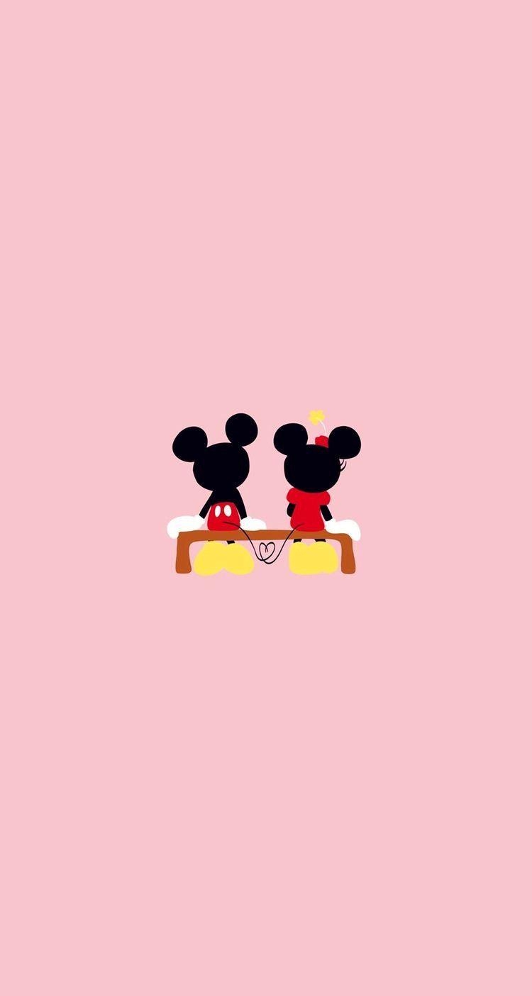 750x1410 Valentine's Day wallpaper, lockscreen, heart, Mickey, Minnie, Phone