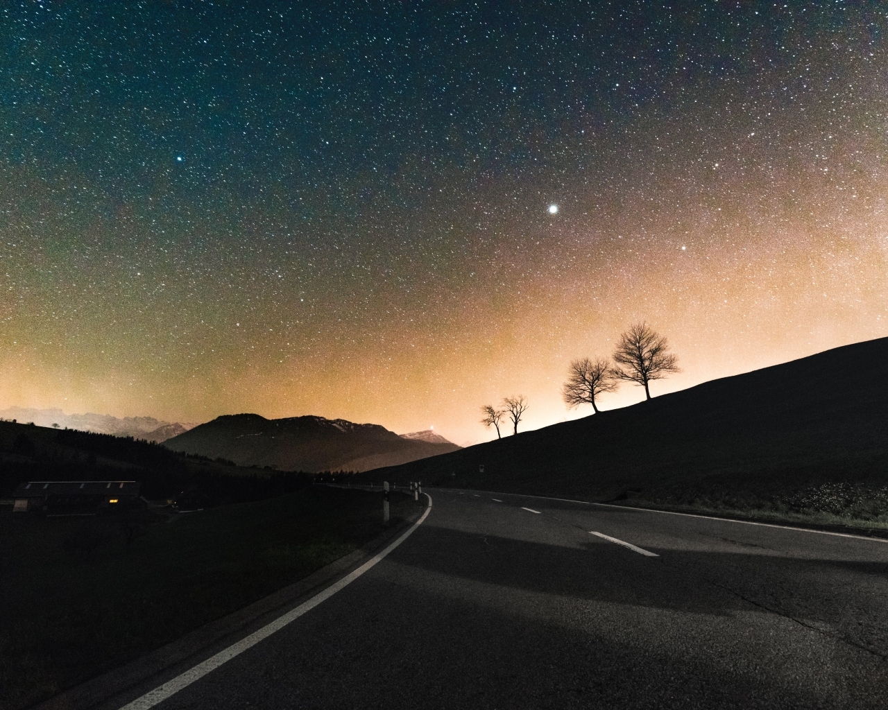 1280x1030 Download Sky Full Of Stars Road Down To Hill 8k, Desktop