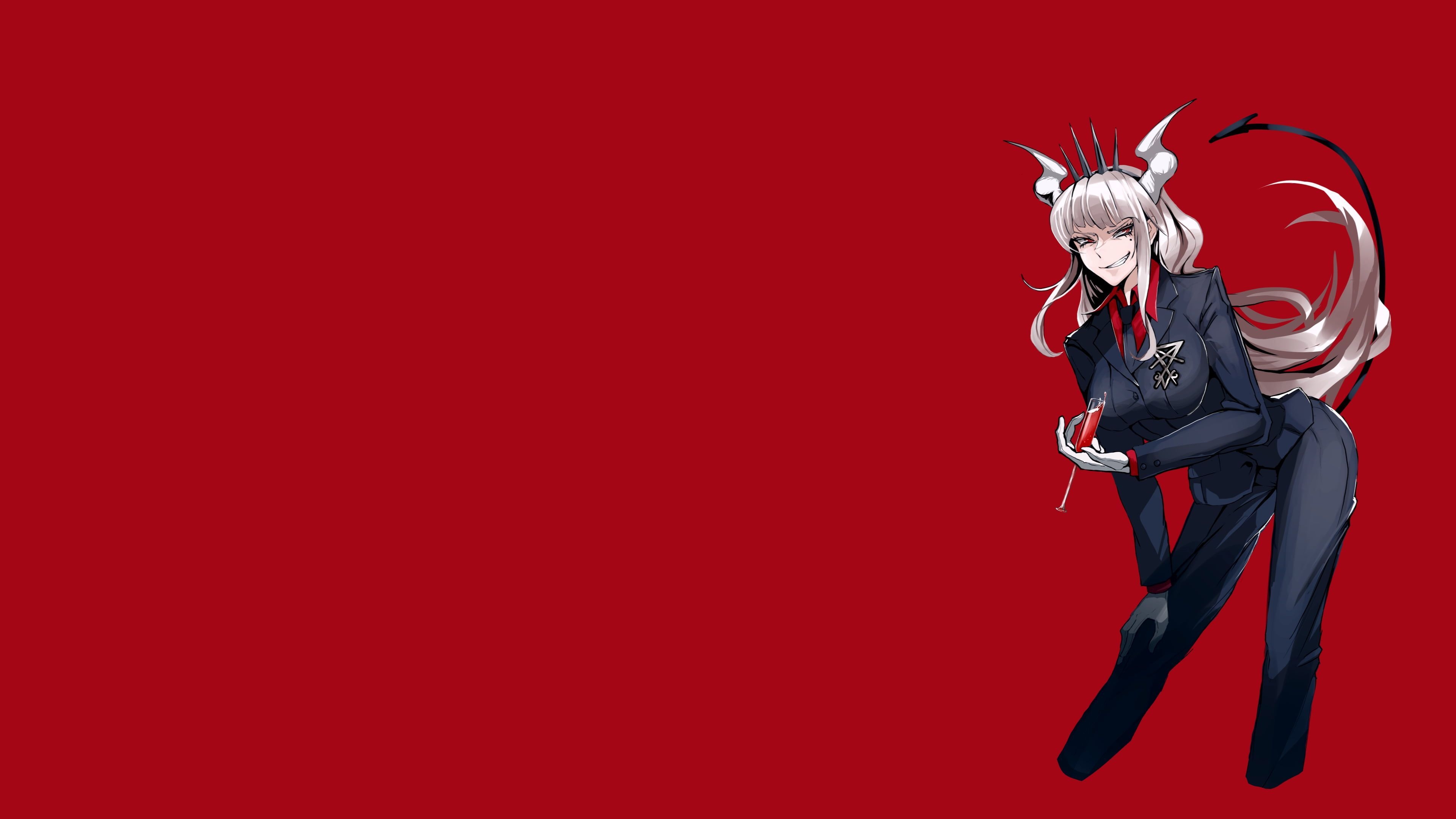 3840x2160 Helltaker Lucifer (Helltaker) red background demon girls #horns #tail #anime anime girls K #wallpaper #hdwallpx2160 wallpaper, Demon girl, Red background, Desktop