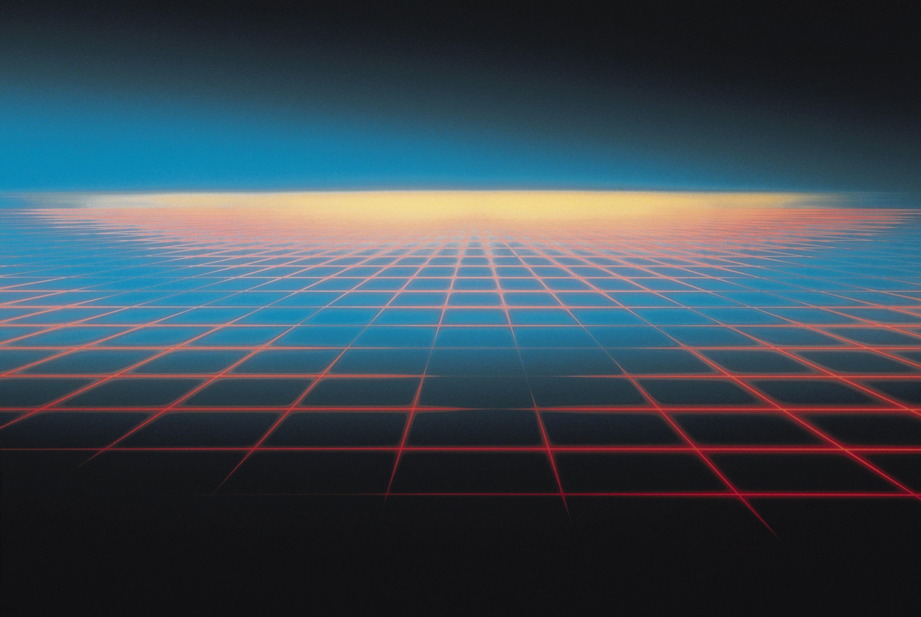 3830x2560 Red, blue, and black illustration, grid, digital art, Tron, artwork, Desktop