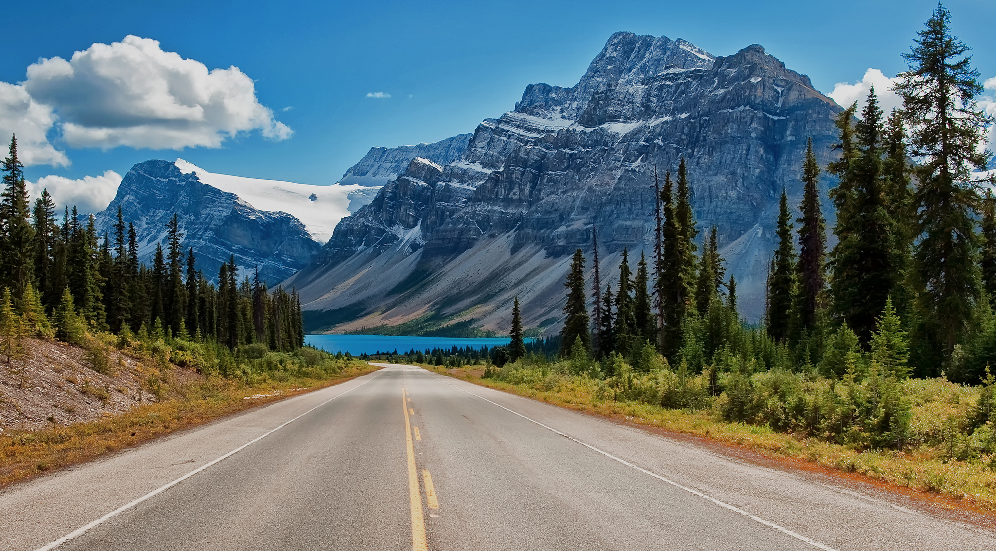 2050x1140 canada, Canadian, Rockies, Road, Trees, Lake, Mountains Wallpaper HD / Desktop and Mobile Background, Desktop