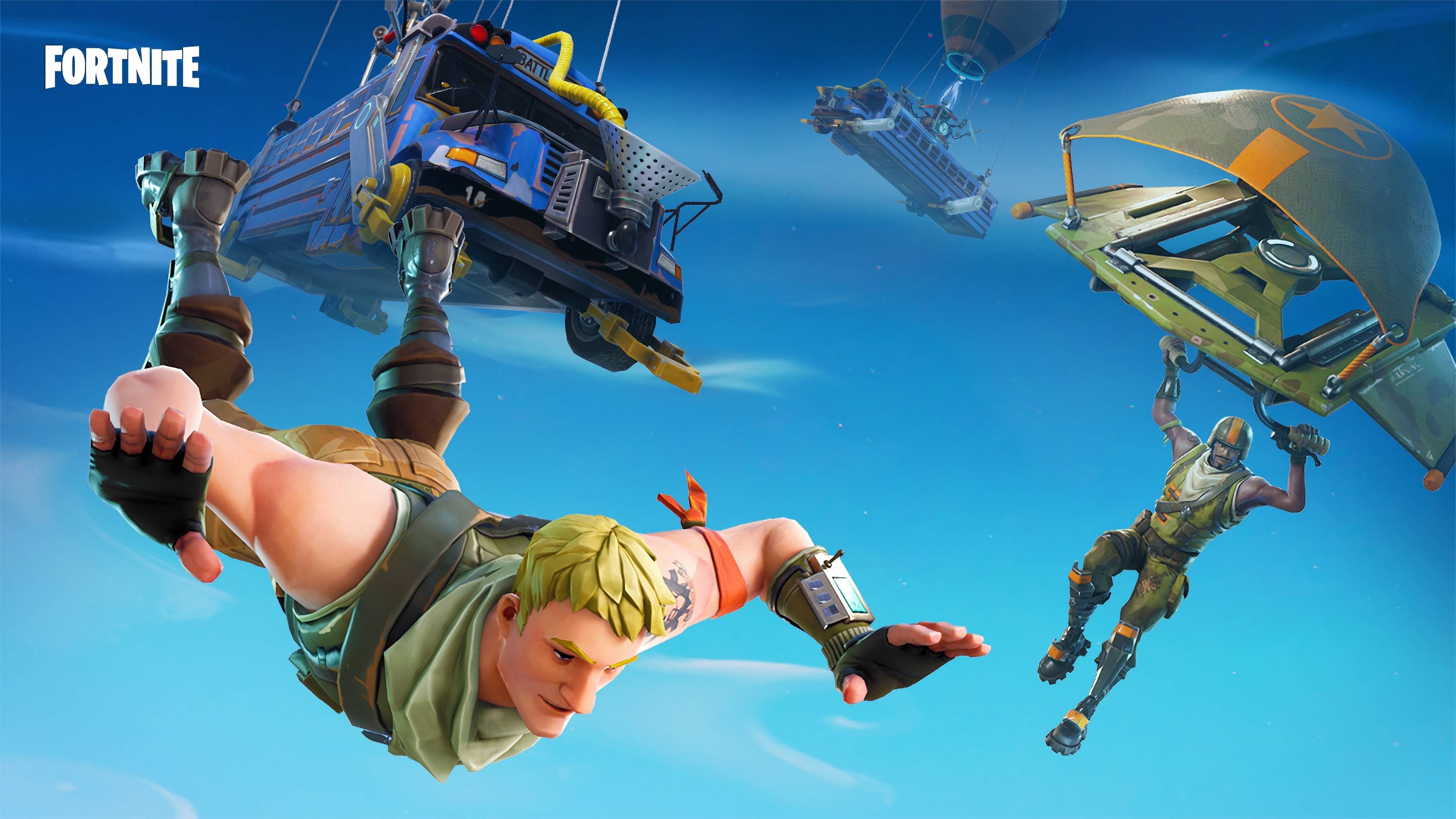 3840x2160 Fortnite Battle Royale Battle Bus Skydive Glider 4K, Desktop