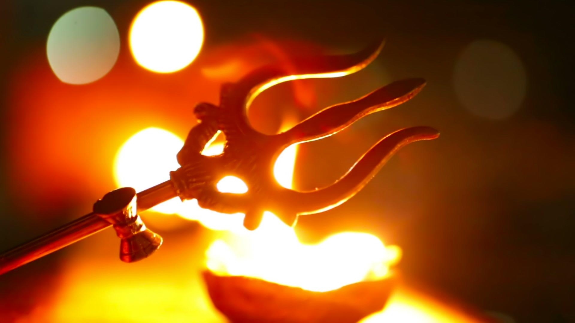 1920x1080 Video: Trishul symbol of Hindu god Shiva. Trident is a Mahadeva, Desktop