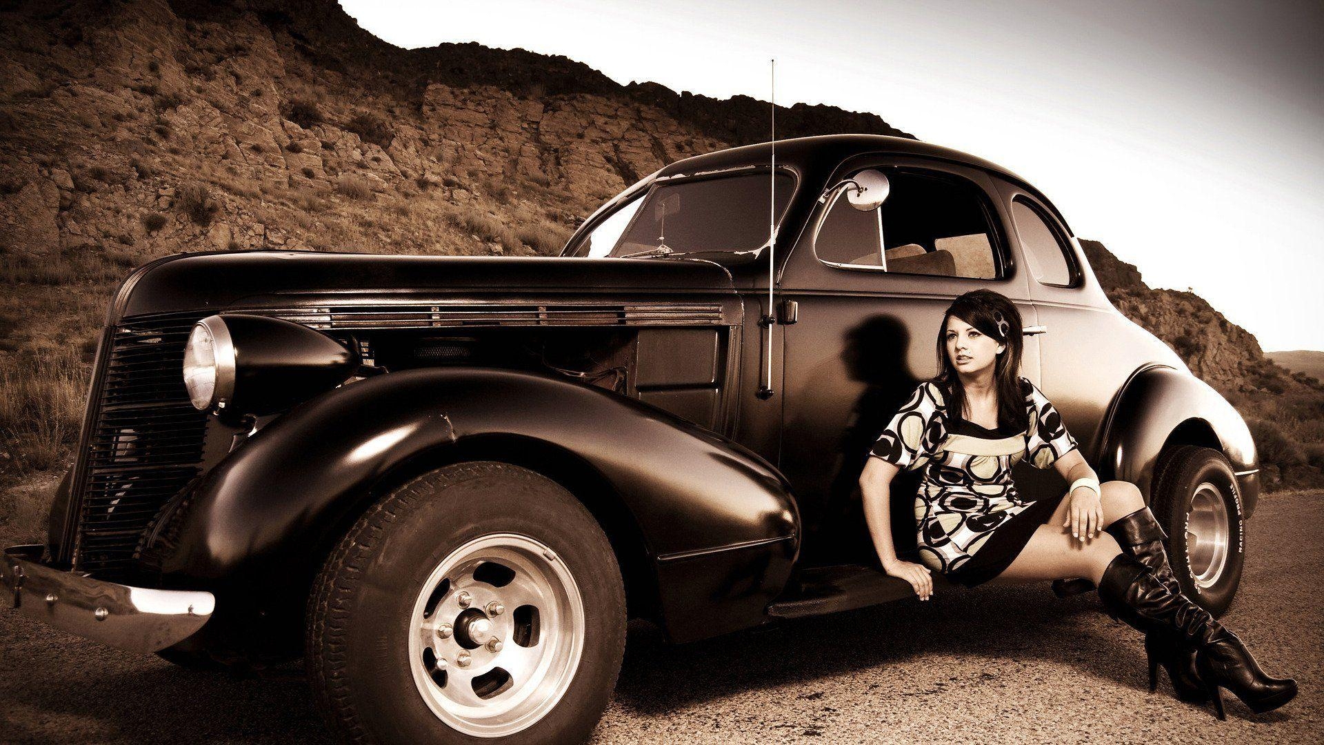 1920x1080 Girl And Hot Rod Wallpaper, Desktop