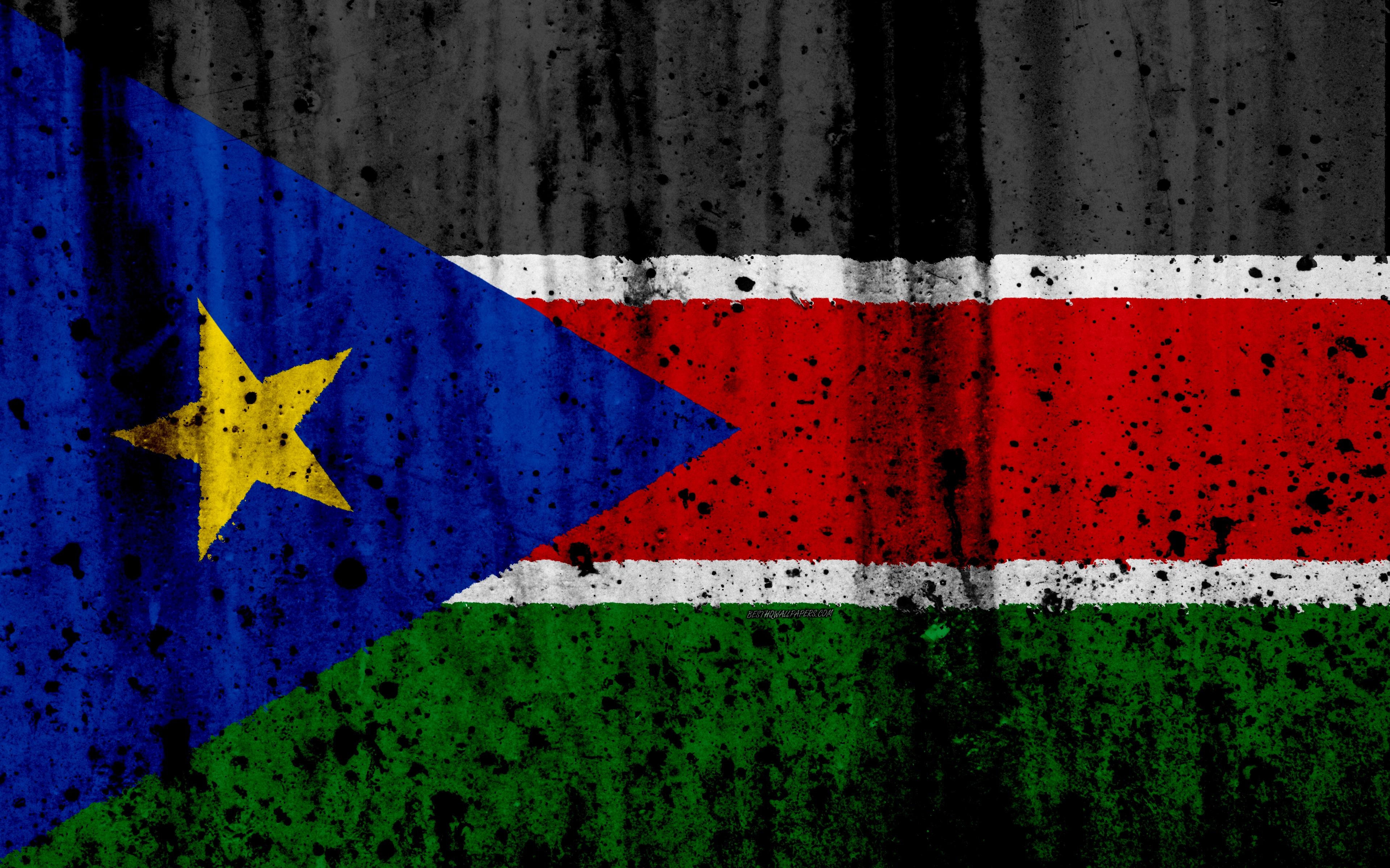 3840x2400 Download wallpaper South Sudan flag, 4k, grunge, flag of South, Desktop