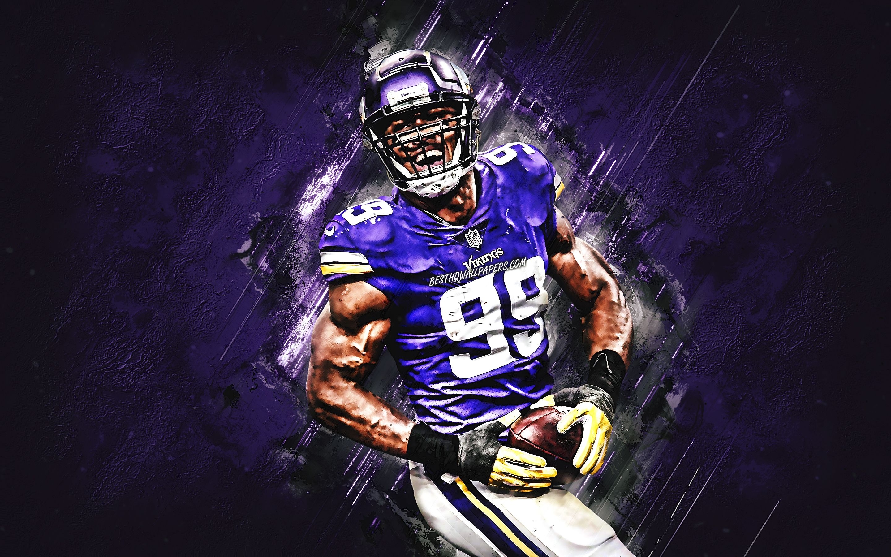 2880x1800 Download wallpaper Danielle Hunter, Minnesota Vikings, NFL, American football, portrait, purple stone background, National Football League for desktop with resolution. High Quality HD picture wallpaper, Desktop