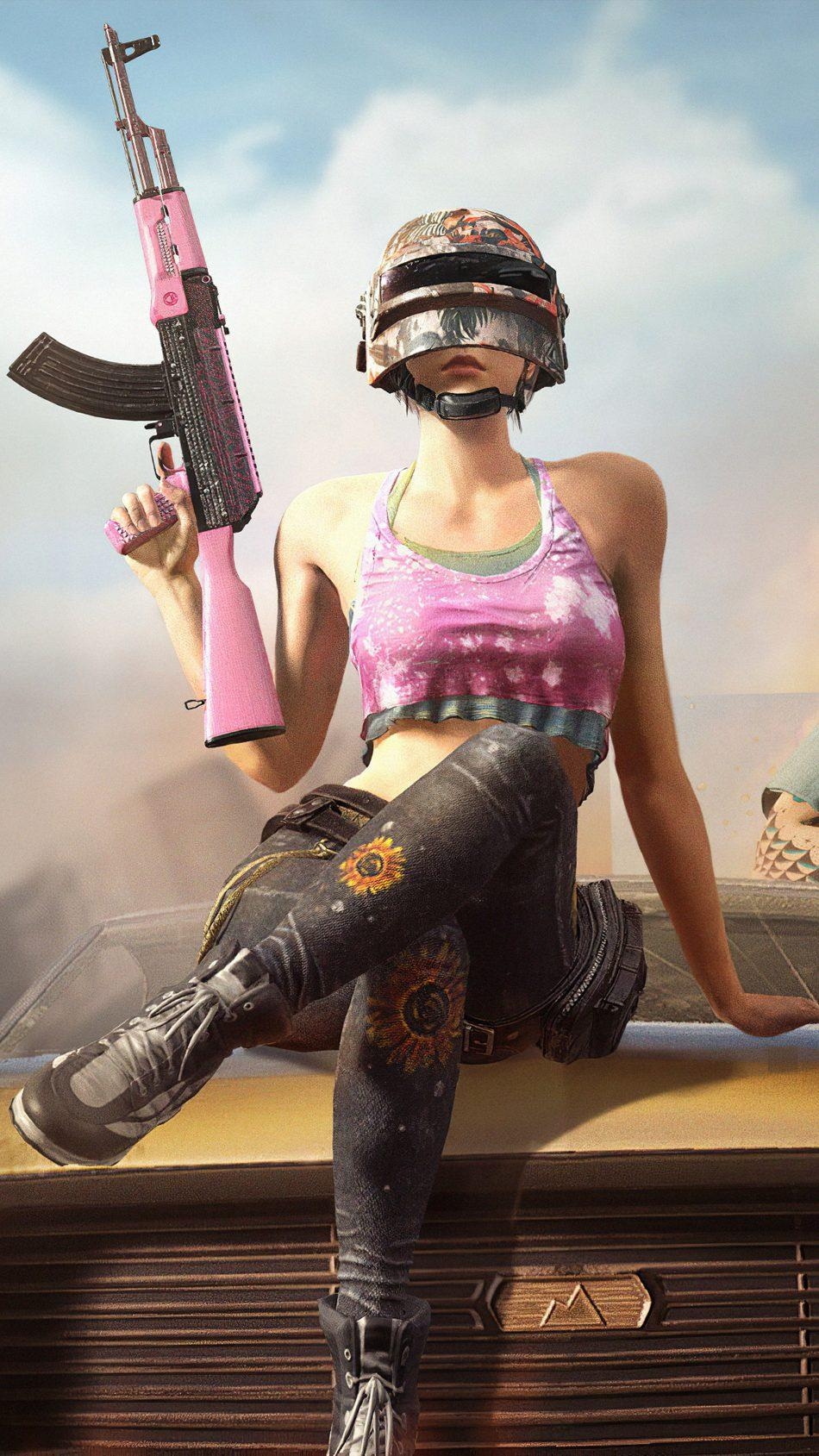 950x1690 Download PUBG Girl With Gun Helmet Free Pure 4K Ultra HD, Phone