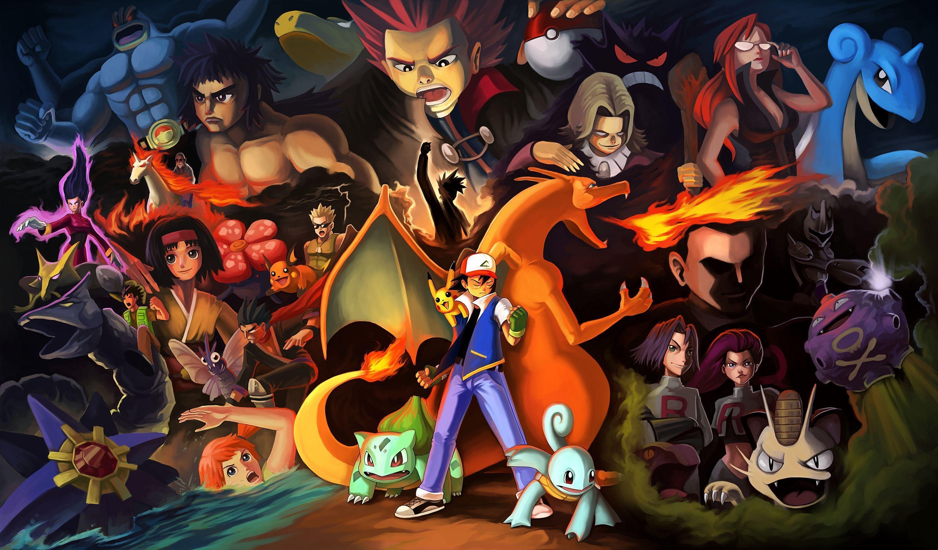 3000x1760 Ash Ketchum, Mewtwo, Gengar and Starmie (Pokémon) HD Wallpaper, Desktop