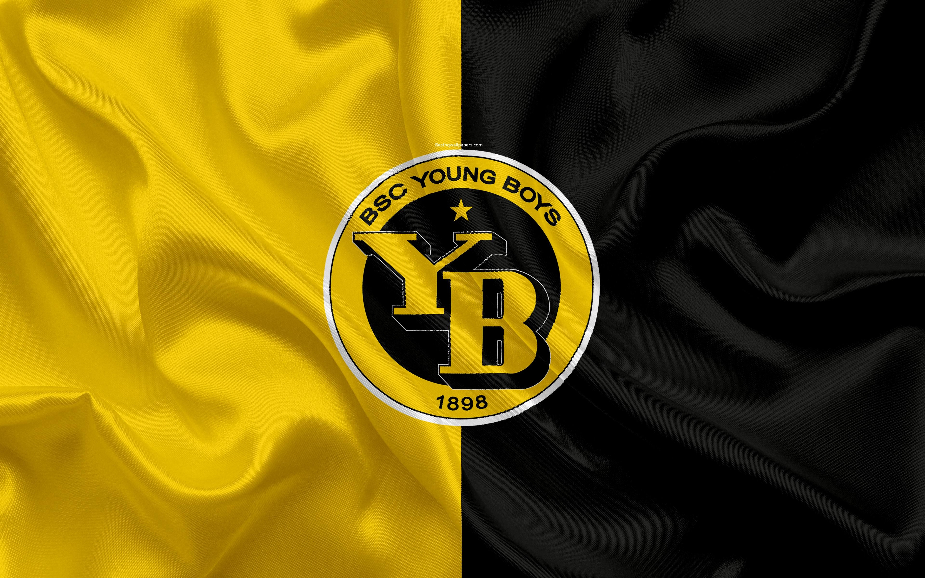 3840x2400 Download wallpaper BSC Young Boys, 4k, silk texture, logo, swiss, Desktop