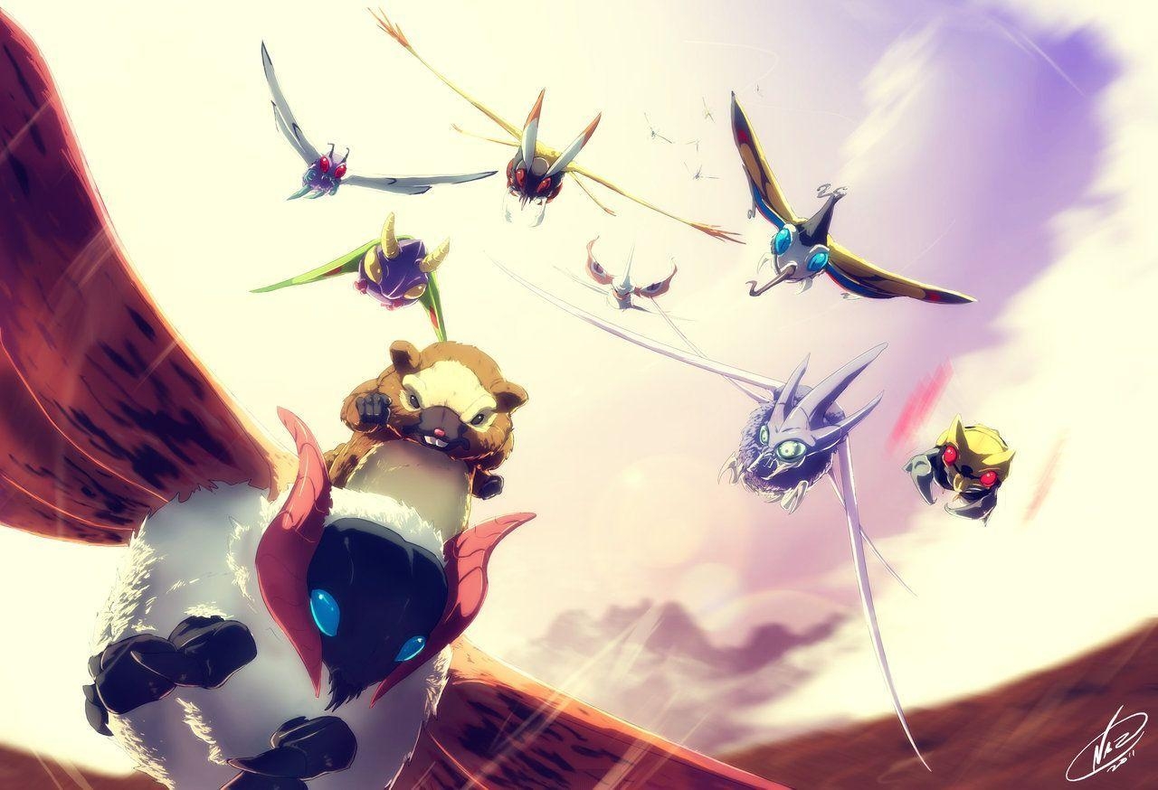 1280x880 Air force pokemon bug flying in the sky beautifly- yanma, Desktop