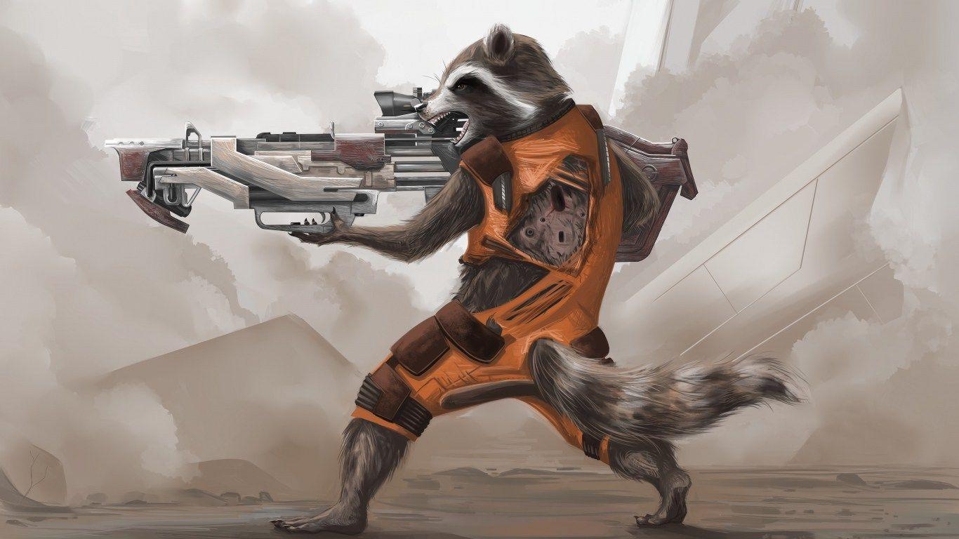 1370x770 HD Background Guardians Of The Galaxy Raccoon Gun Arms Aggressive, Desktop