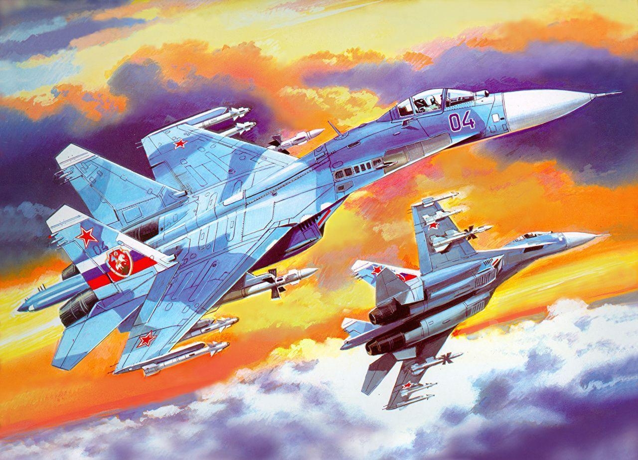 1280x930 Sukhoi Su 27 Airplane Painting Art Aviation, Desktop