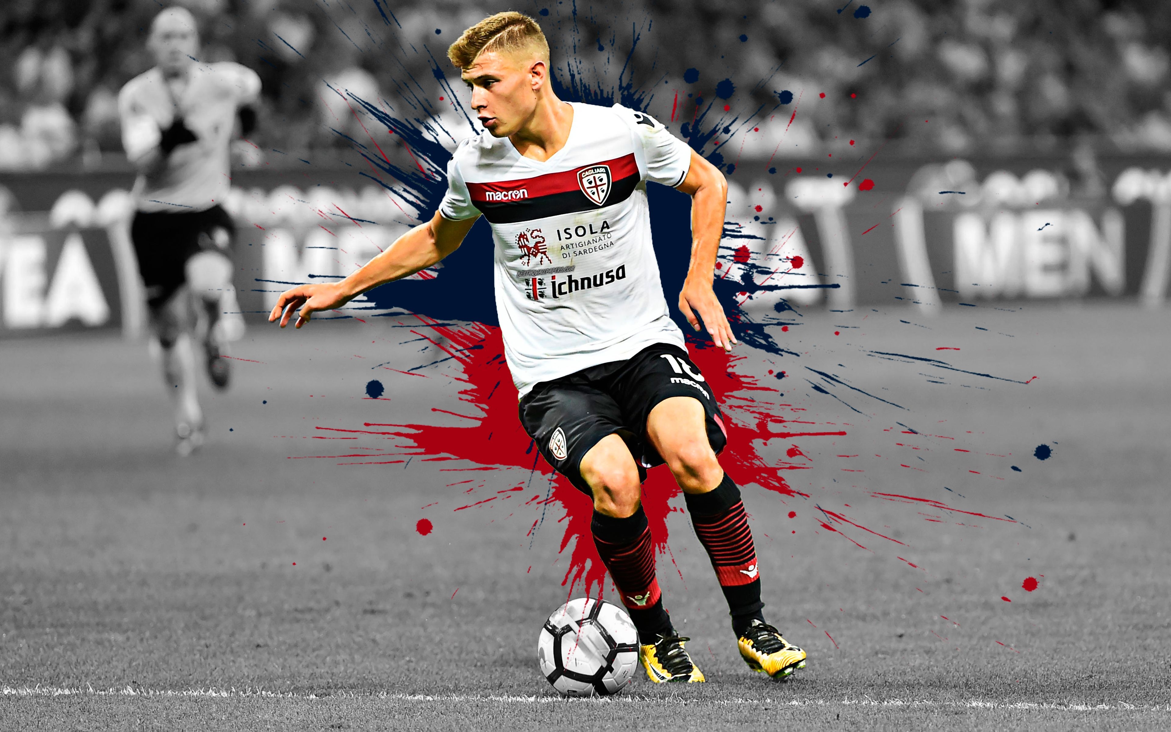 3840x2400 Download wallpaper Nicolo Barella, 4k, art, Cagliari FC, Italian, Desktop