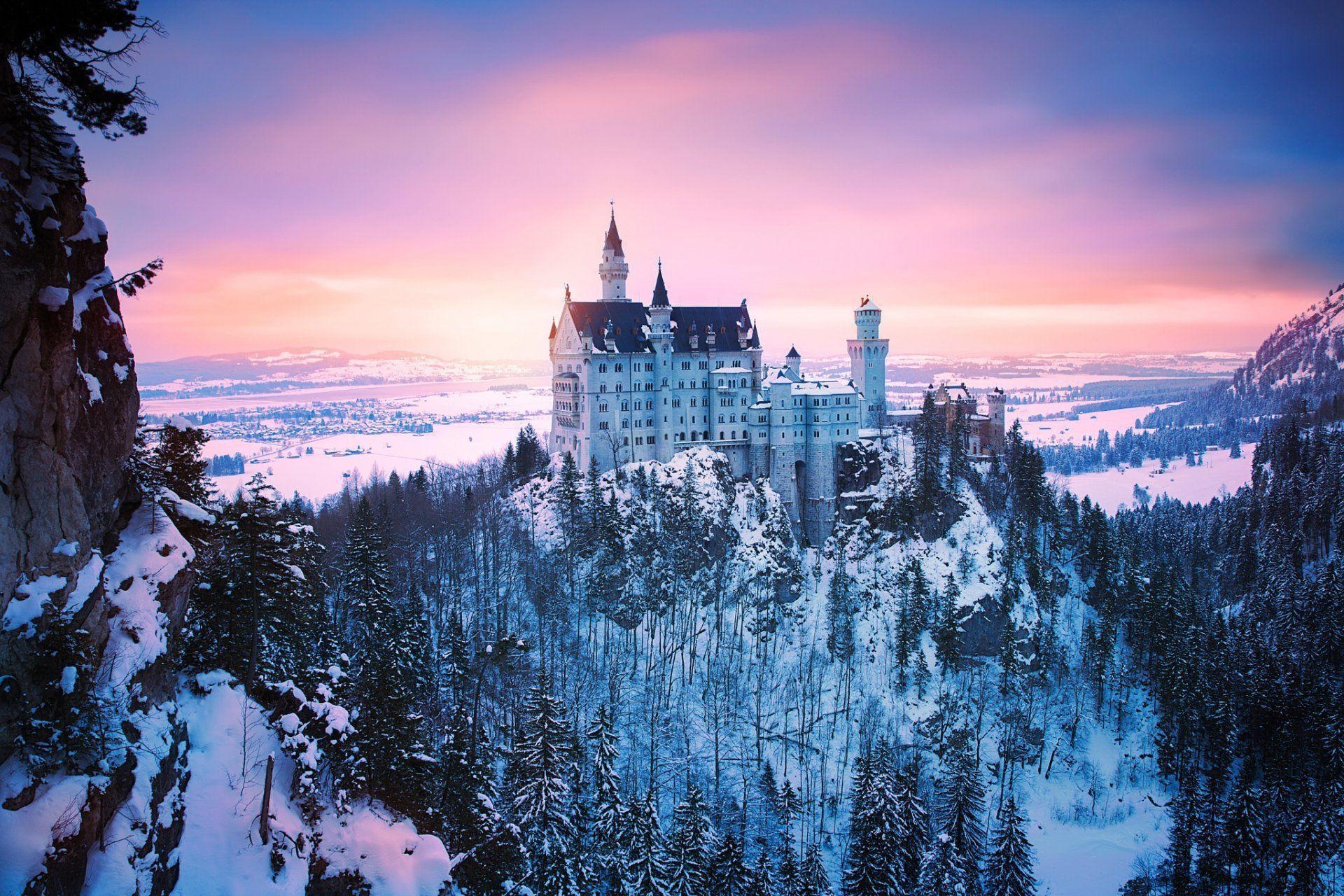 1920x1280 germany bayern munich neuschwanstein castle winter snow light HD, Desktop