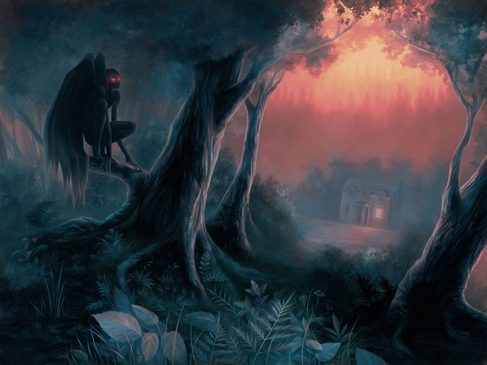 1920x1440 Werewolf, Vampires. Mothman, Fantasy art, Fantasy tree, Desktop