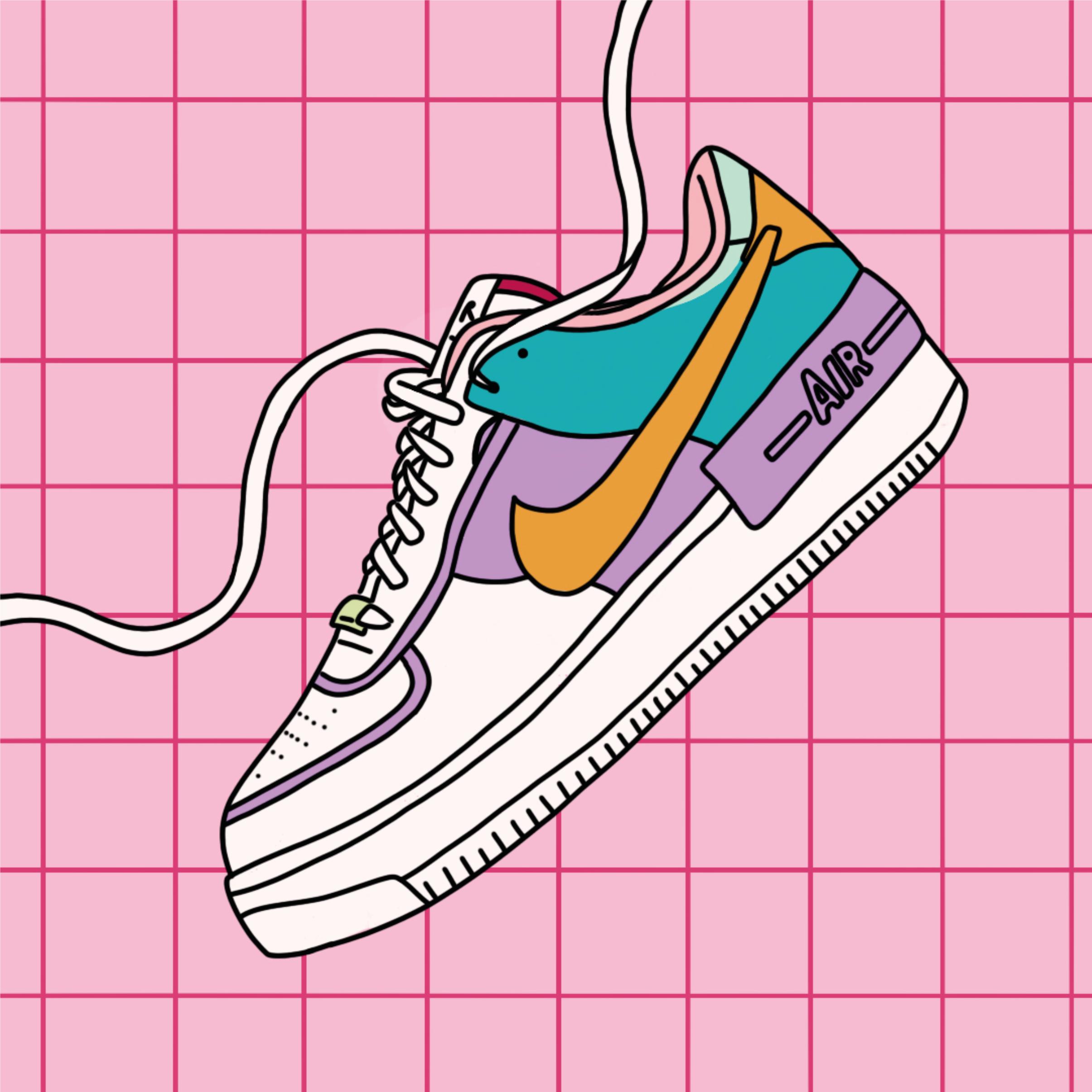 2410x2410 Nike Air 1 Pink Fashion Shoe Illustration. Shoes illustration, Sneakers illustration, Sneakers drawing, Phone