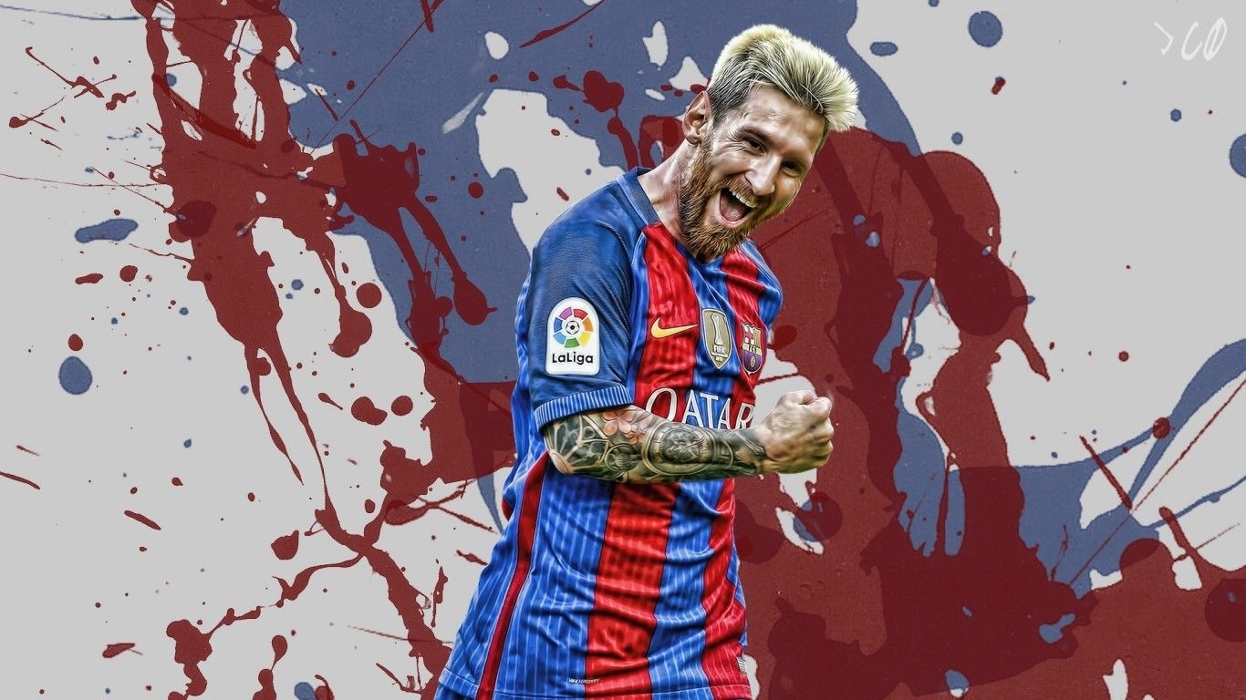 1370x770 Download  Lionele Messi, Barcelona, Artwork Wallpaper for Laptop, Notebook, Desktop