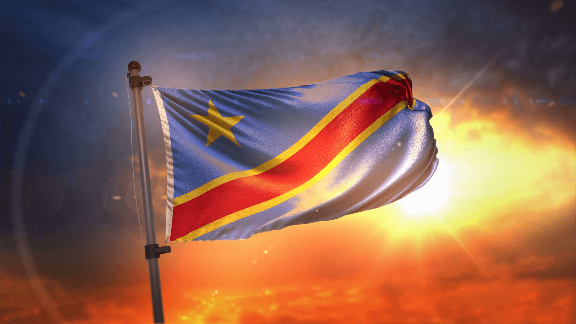 1920x1080 Democratic Republic of the Congo Flag Backlit At Beautiful Sunrise, Desktop