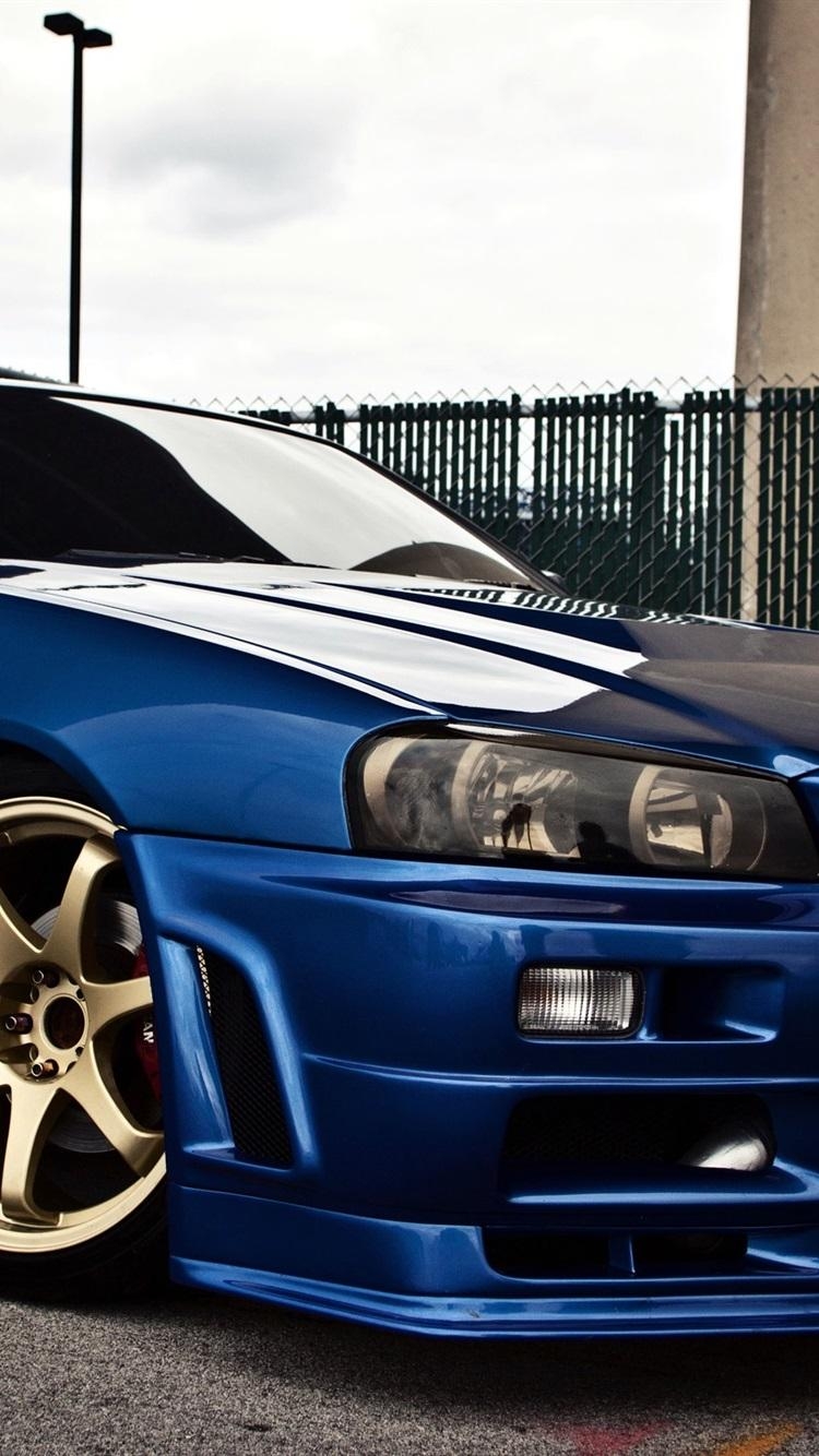 750x1340 Nissan Skyline GTR R34 Blue Car Side View  IPhone 8 7 6 6S, Phone