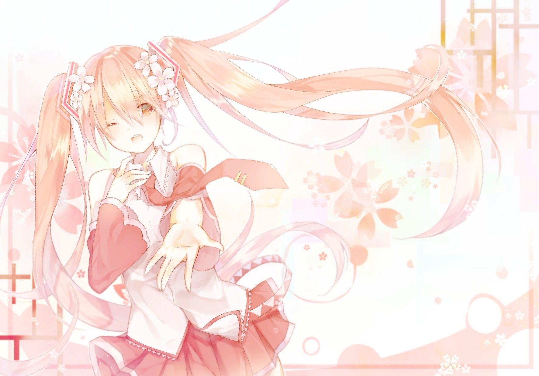 1780x1240 Akatsuki ryu flowers hatsune miku long hair monochrome sakura miku, Desktop