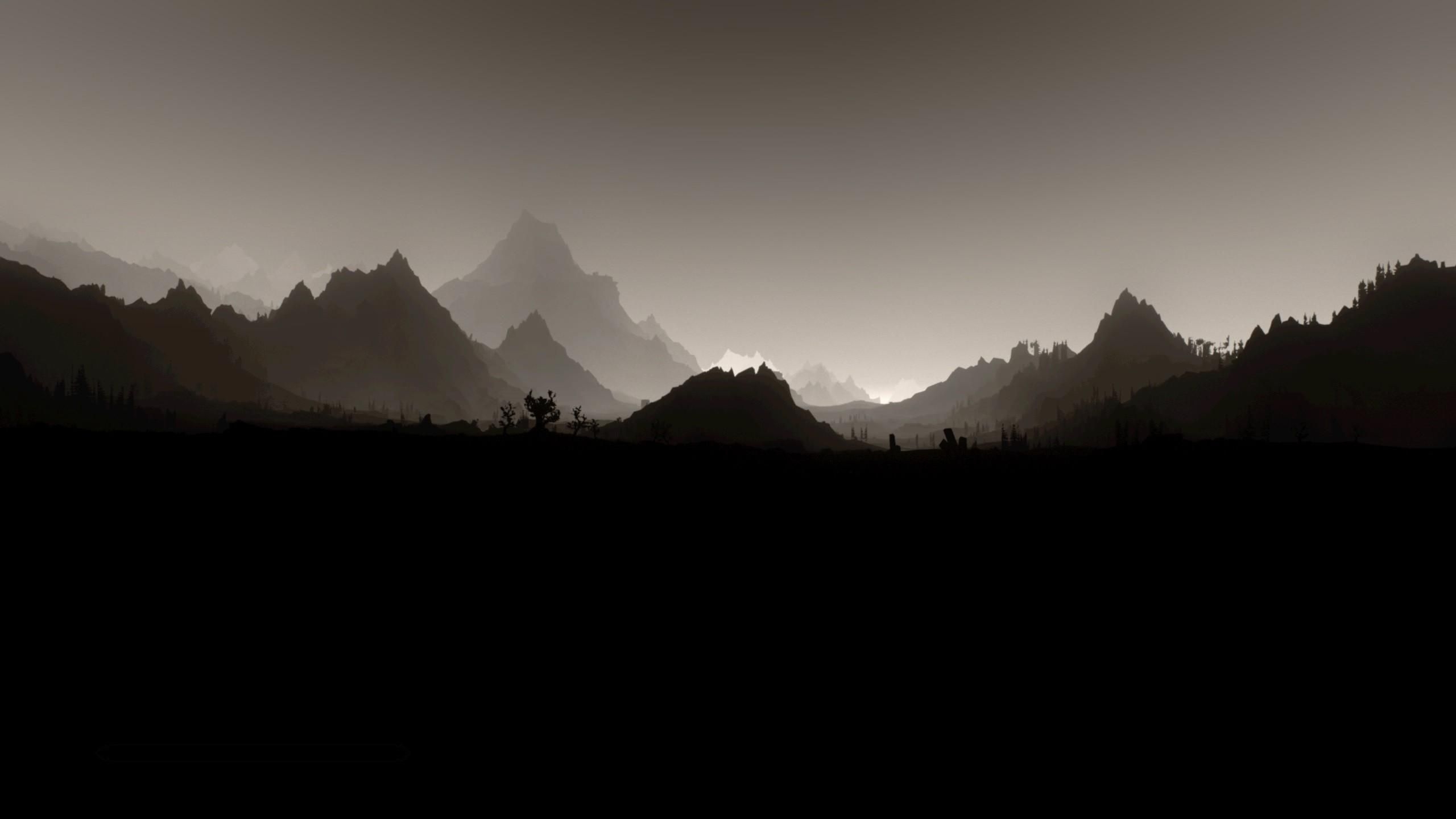 2560x1440 The Elder Scrolls Skyrim landscape a in monochrome minimalistic, Desktop