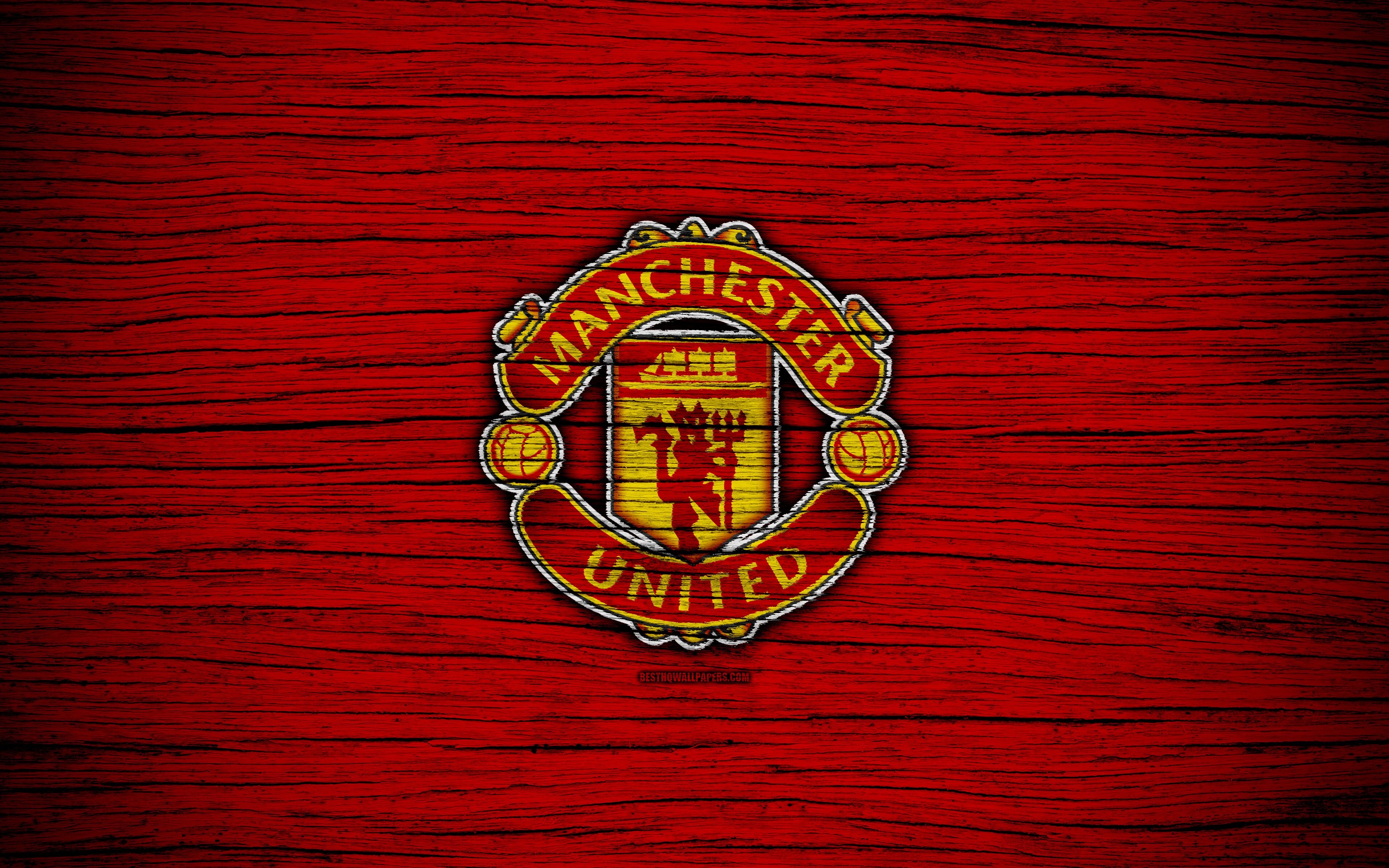 3840x2400 Download wallpaper Manchester United, 4k, Premier League, logo, Desktop