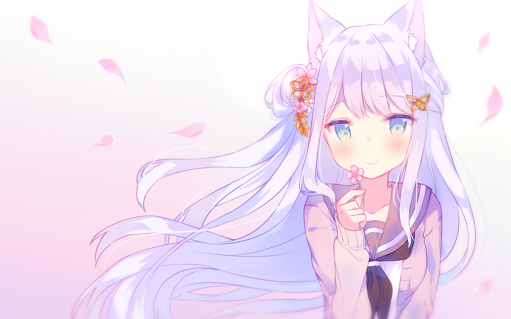 1680x1050 Cute Anime Cat Girl Wallpaper (Dengan gambar), Desktop