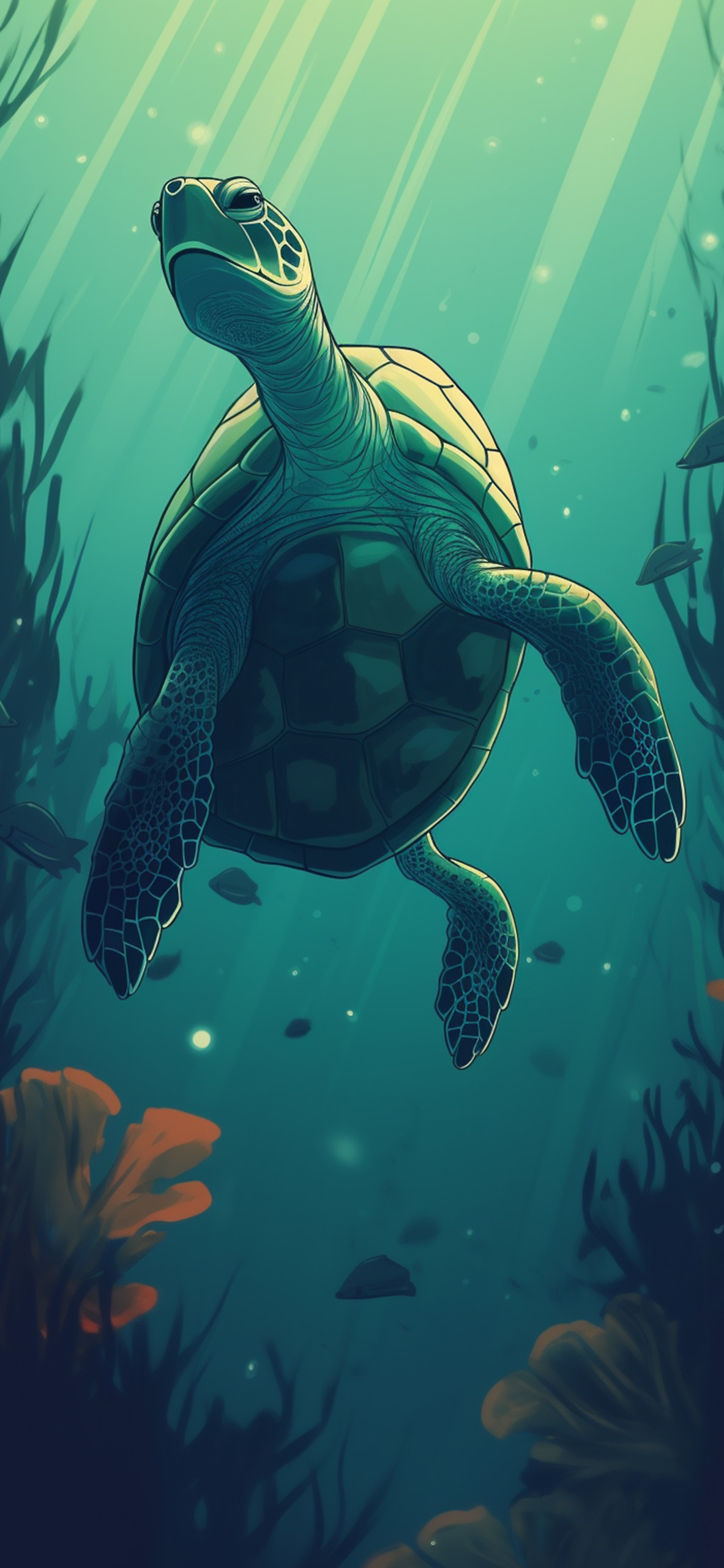 1190x2560 Turtle Underwater Green Wallpaper Wallpaper iPhone 4k, Phone