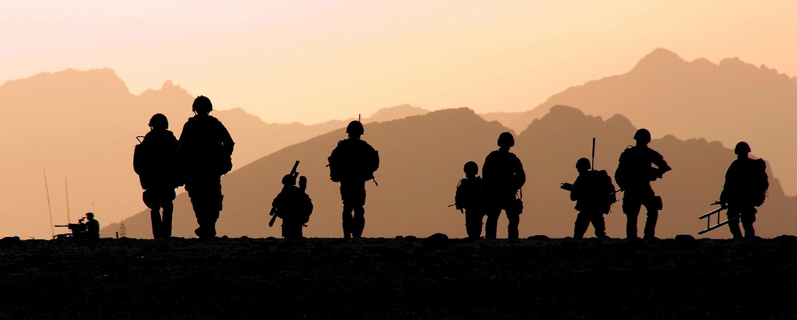 2690x1080 military, Silhouette, Royal Marines Wallpaper HD / Desktop and Mobile Background. Soldier silhouette, Royal marines, Military image, Dual Screen