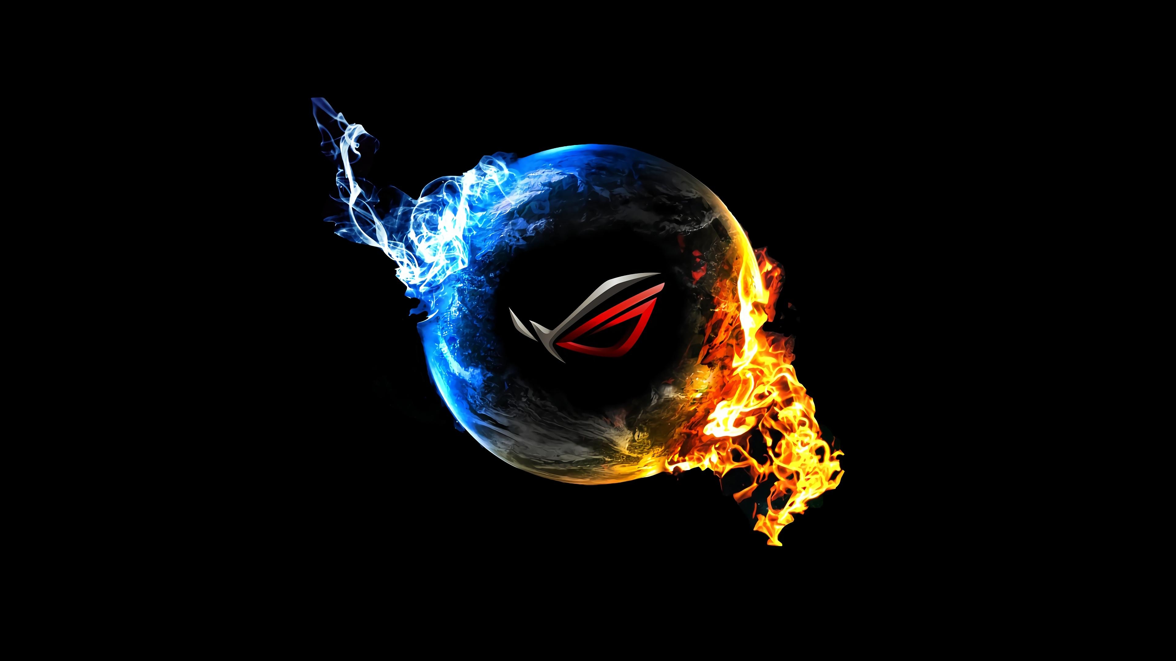 3840x2160 Asus ROG Logo Planet Fire Burning Republic of Gamers 4K, Desktop