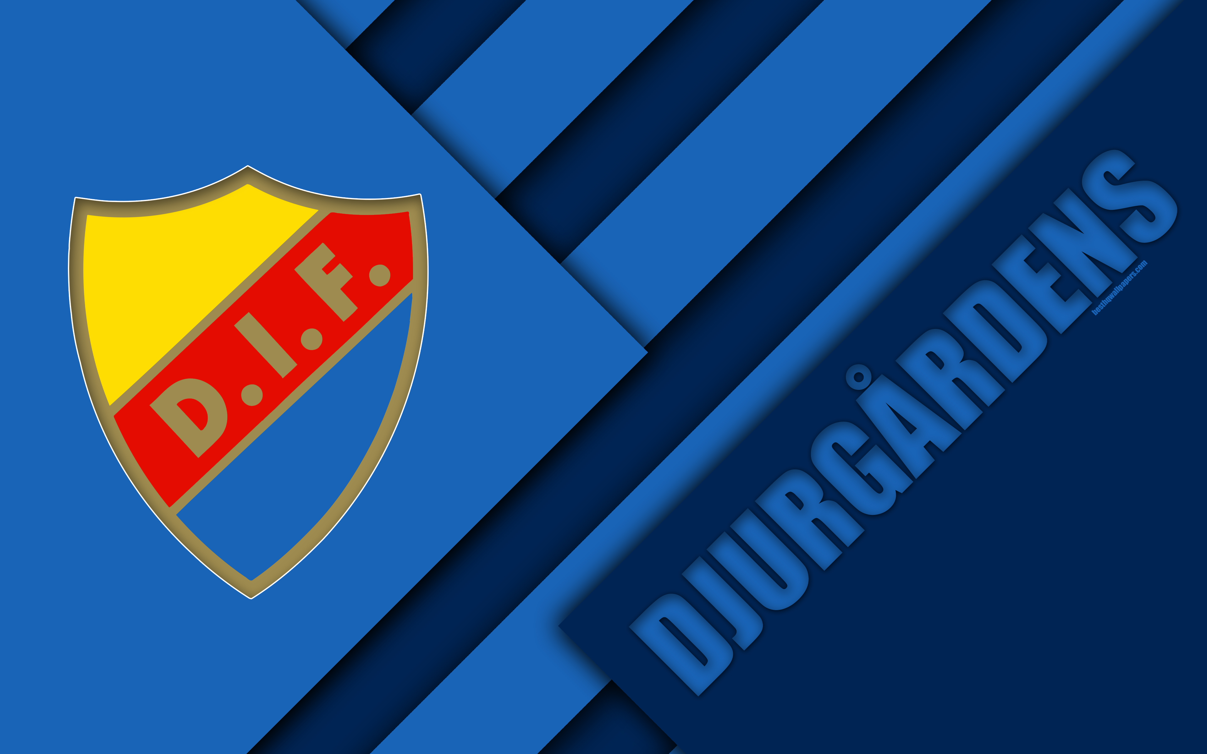 3840x2400 Download wallpaper Djurgardens IF, 4k, logo, material design, Swedish football club, blue abstraction, Allsvenskan, Stockholm, Sweden, football, Djurgardens FC for desktop with resolution. High Quality HD picture wallpaper, Desktop