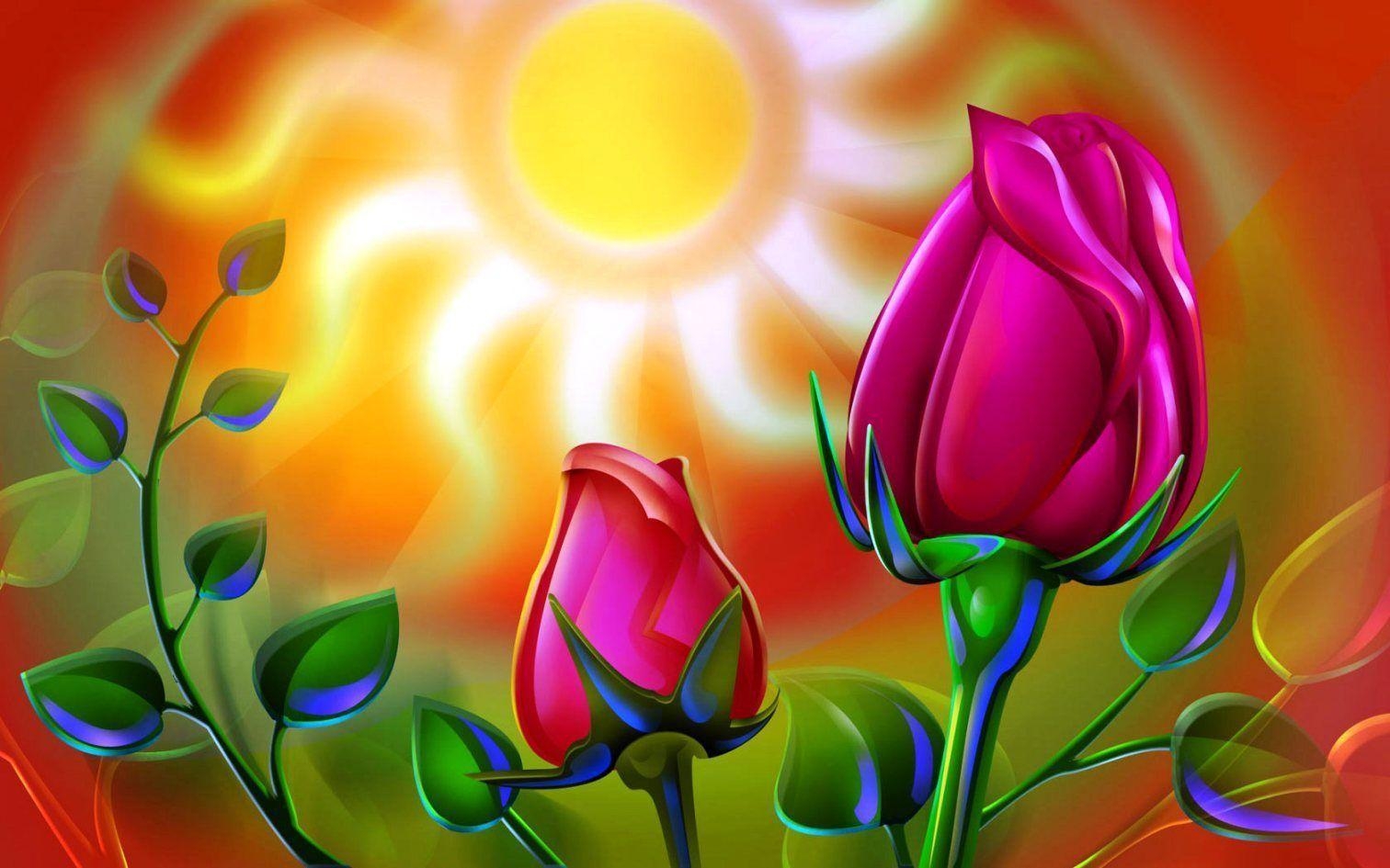 1520x950 Painted Sun and Cool Flower High Quality Wallpaper, Desktop