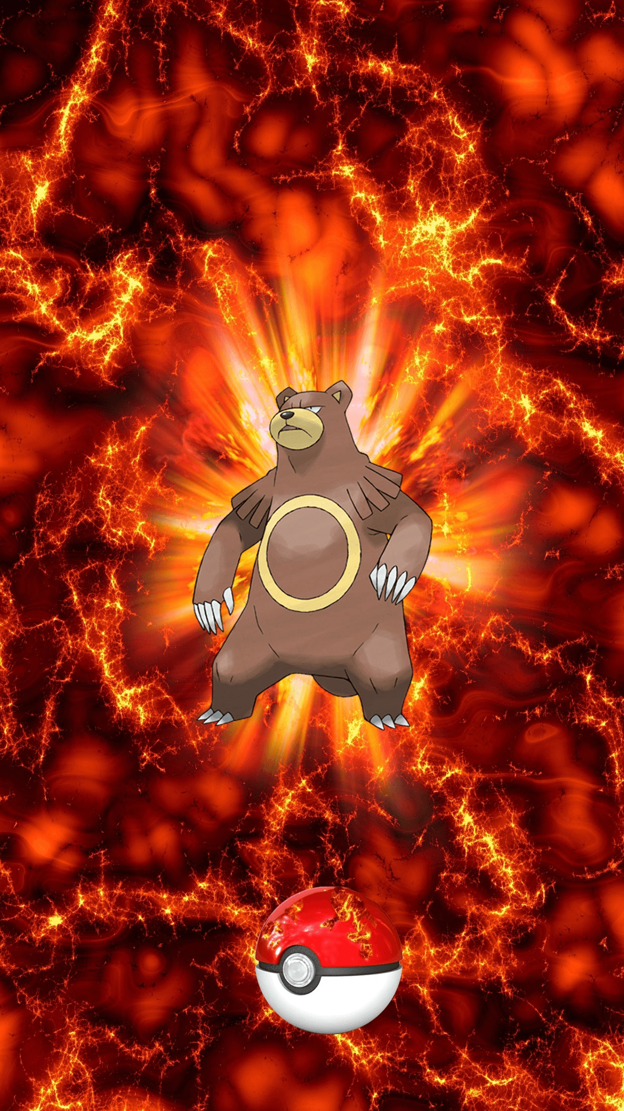 1250x2210 Fire Pokeball Ursaring Ringuma 8 Teddiursa, Phone