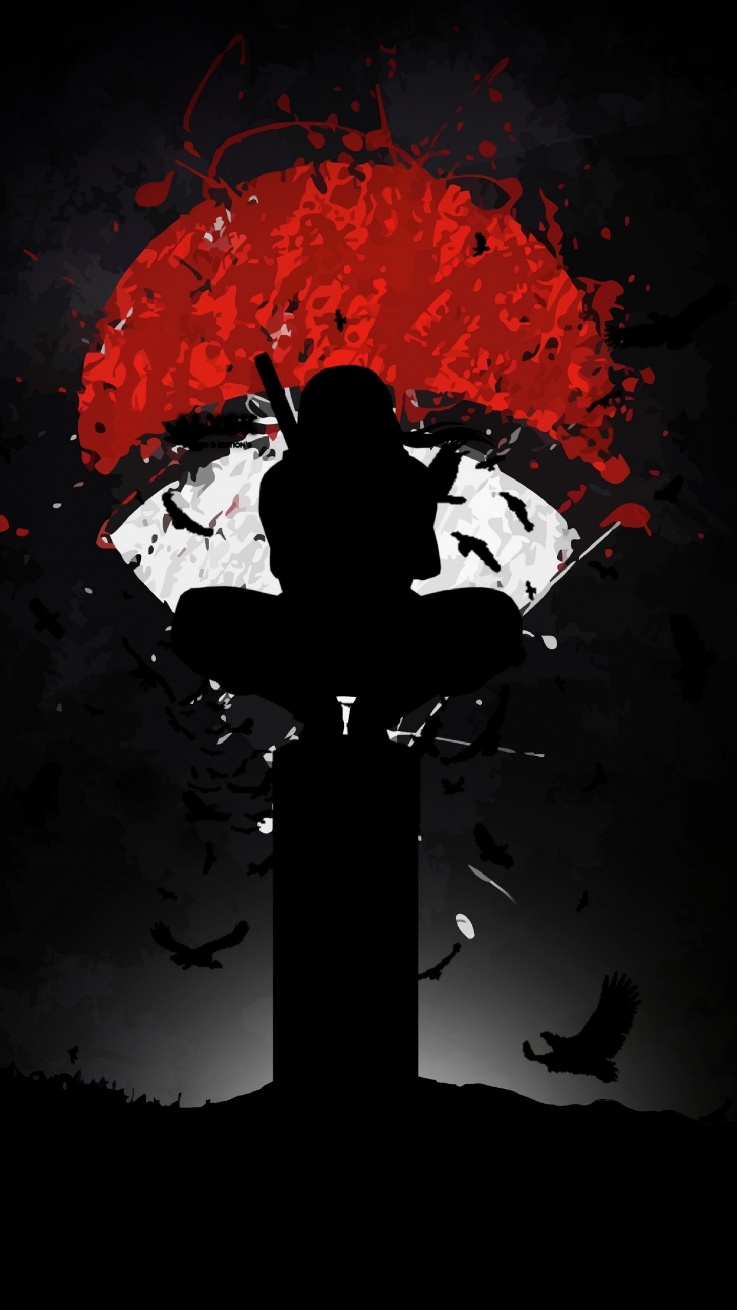 1440x2560 Itachi Uchiha Wallpaper 4K, Naruto, AMOLED, Black Background, Minimal Art, Black Dark, Phone