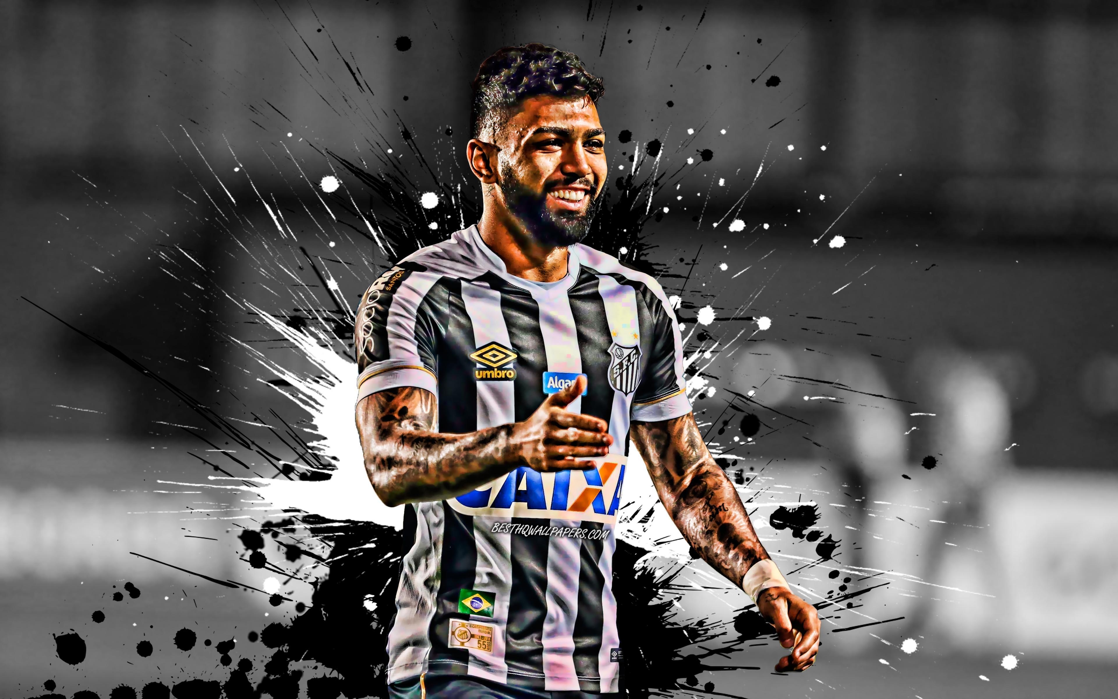 3840x2400 Download wallpaper Gabriel Barbosa, black and white blots, Desktop