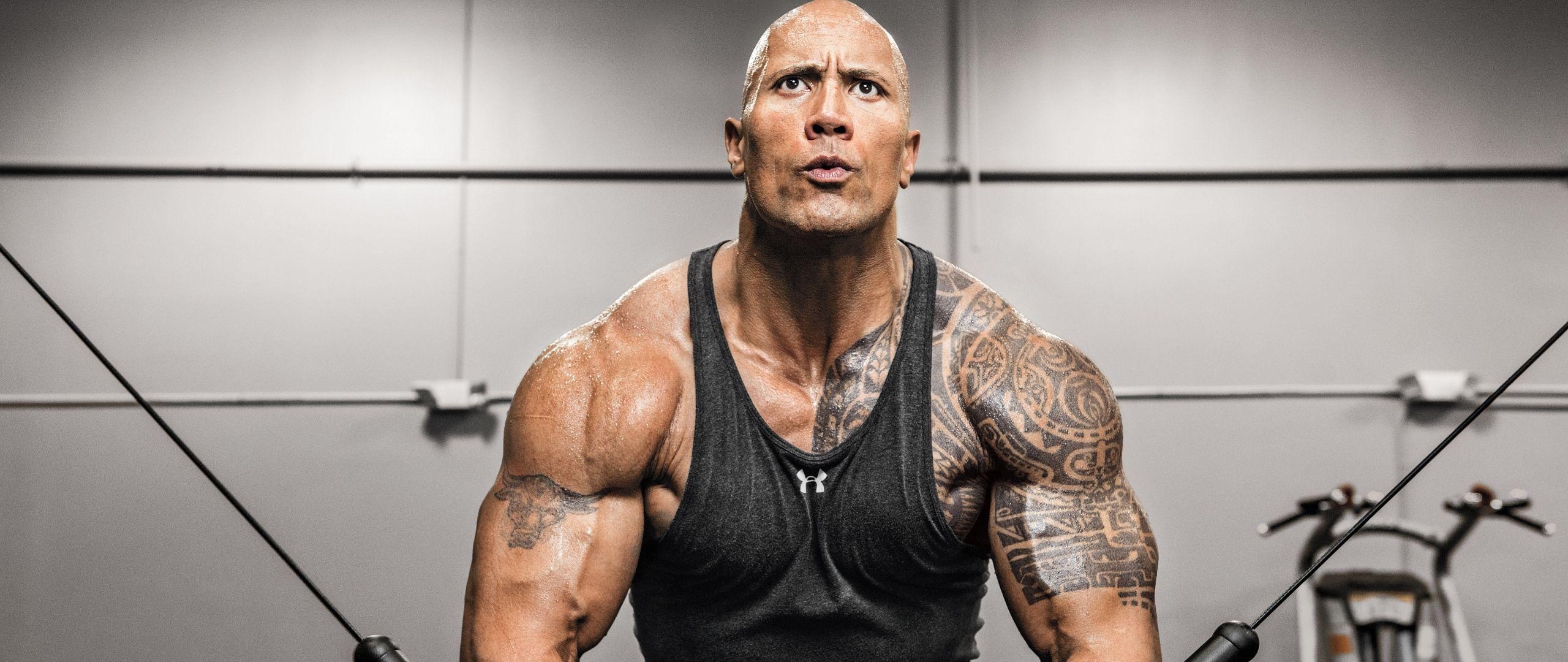 2560x1080 The Rock Actor Gym Exercise Workout Wallpaper, Dual Screen