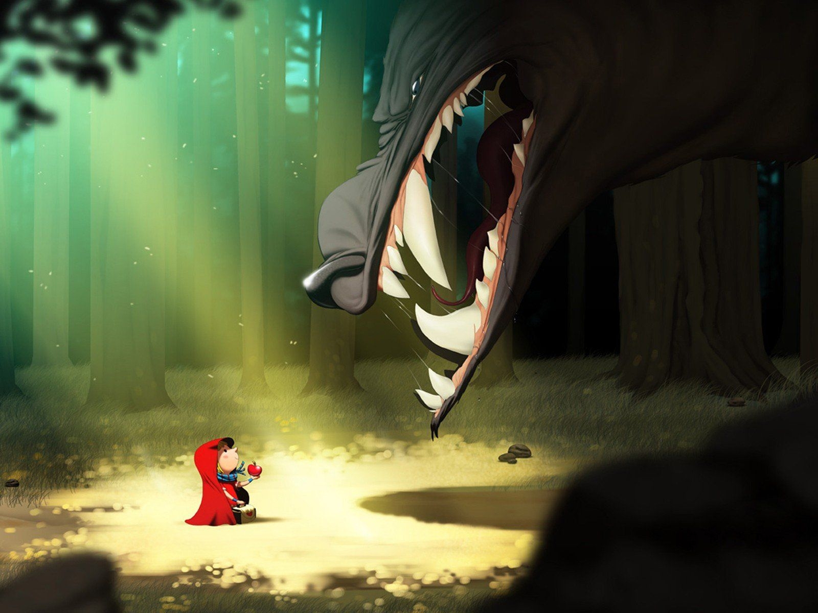 1600x1200 Cartoons forests Little Red Riding Hood Red Hood wolves wallpaperx1200, Desktop