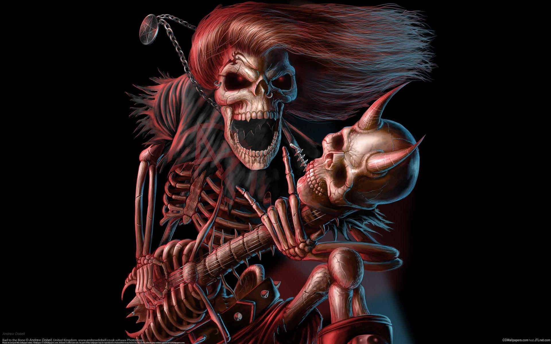 1920x1200 Dark music reaper skeleton skull guitars evil scary spooky halloween, Desktop