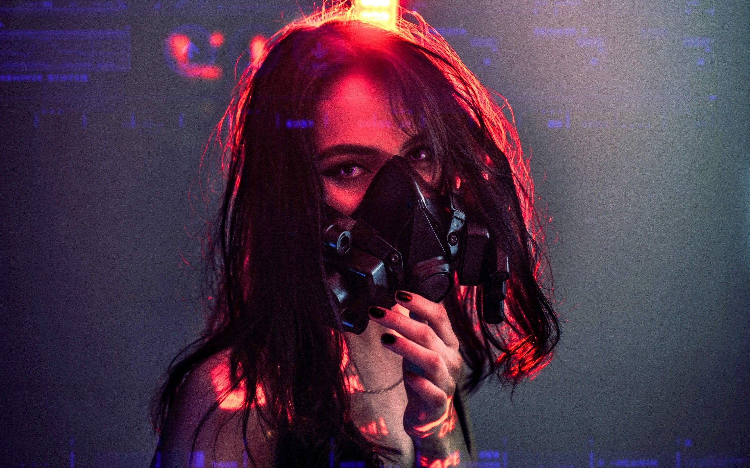 2880x1800 Sci Fi 4K Wallpaper, Cyberpunk Girl, Gas Mask, Teen Girl, People, Desktop