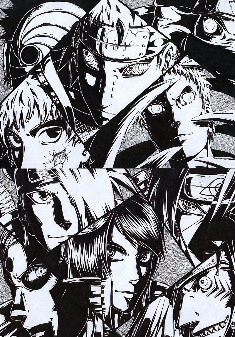 800x1150 Uchiha Itachi, Konan, Deidara, Sasori, Pain, And 5 Black And White, Phone