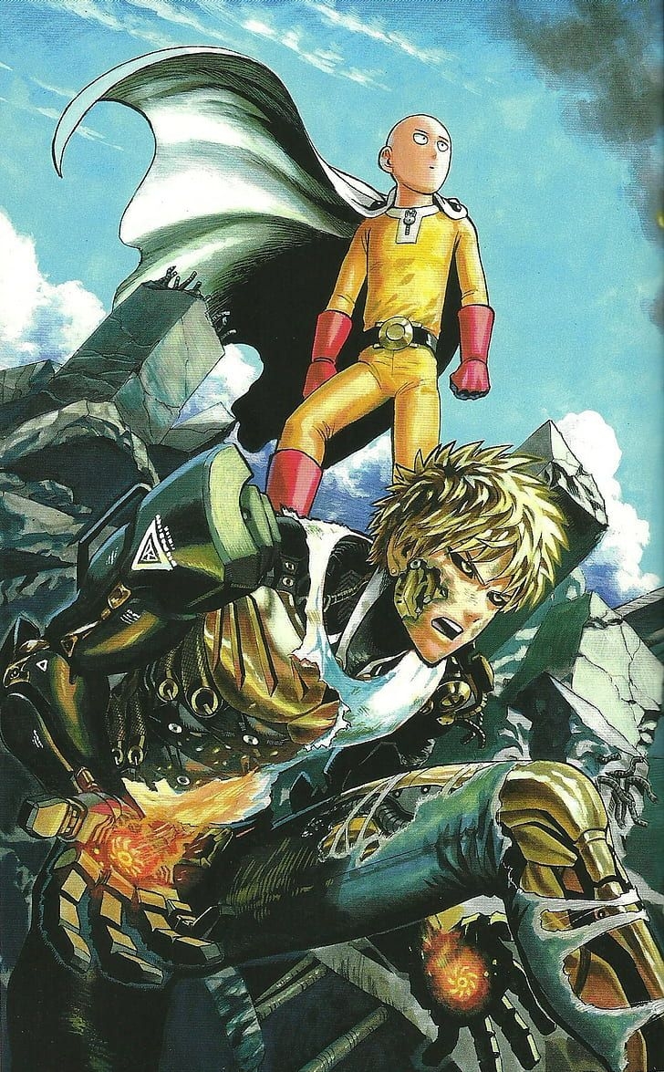 730x1180 HD Wallpaper: One Punch Man, Yusuke Murata, Saitama, Genos, Phone