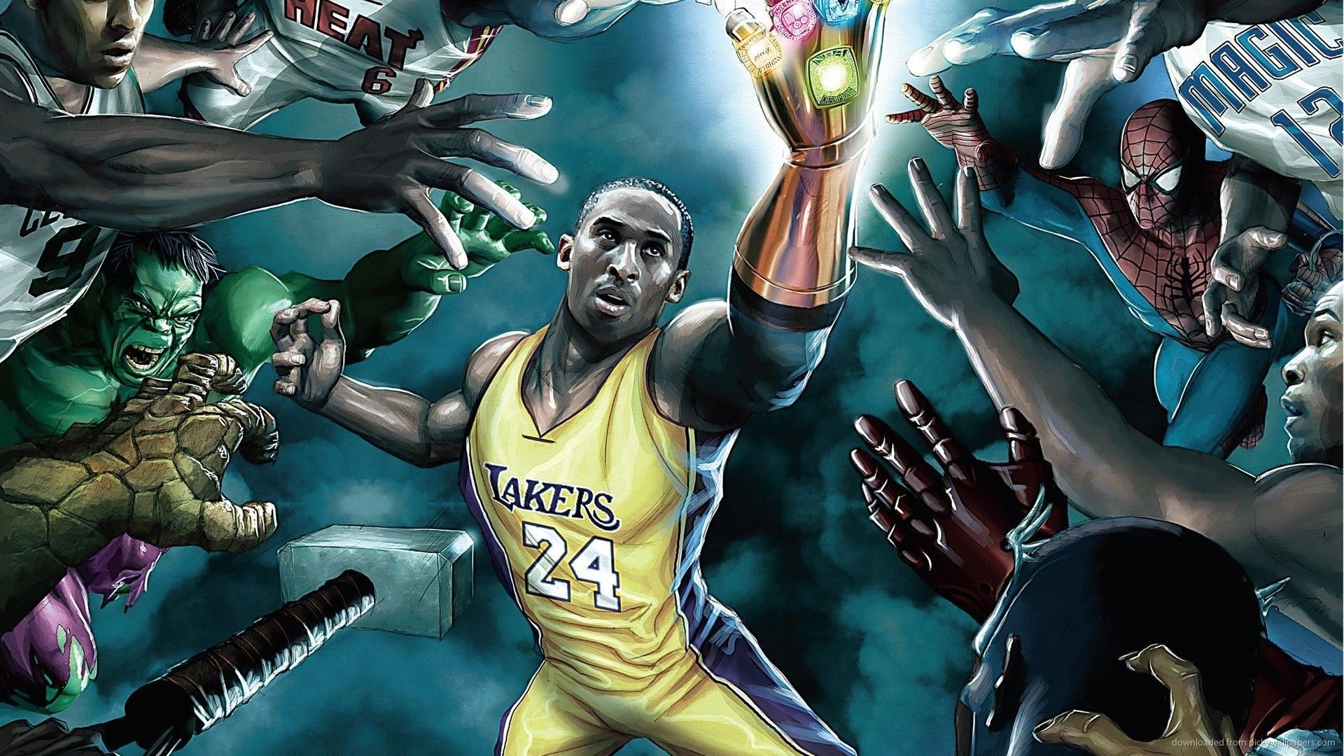 1920x1080 power moves' featuring basketball players, kobe bryant & lebron james & marvel super heroes, Desktop