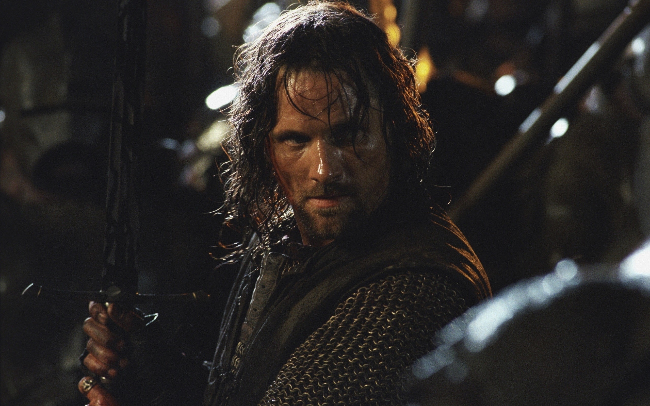 2560x1600 Wallpaper / brunettes, movies, lord, swords, viggo, warriors, rings, mortensen, men, 2K, aragorn, towers free download, Desktop