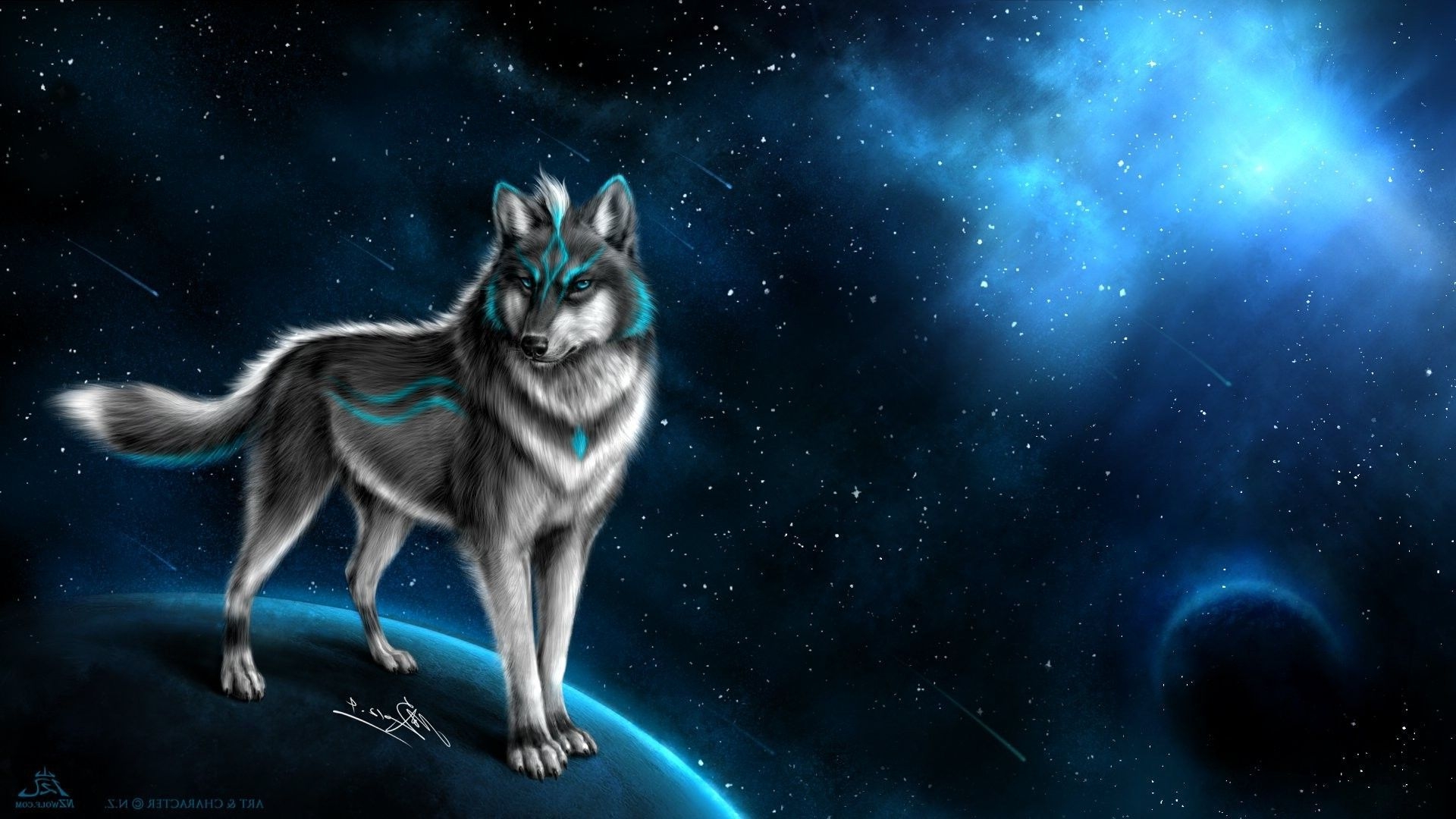 1920x1080 Download HD Wallpaper Of 191306 Wolf, Animals, Fantasy Art, Artwork, Space, Stars, Planet, Digital Art. Free Downloa. Mystical Wolf, Wolf Wallpaper, Fantasy Wolf, Desktop