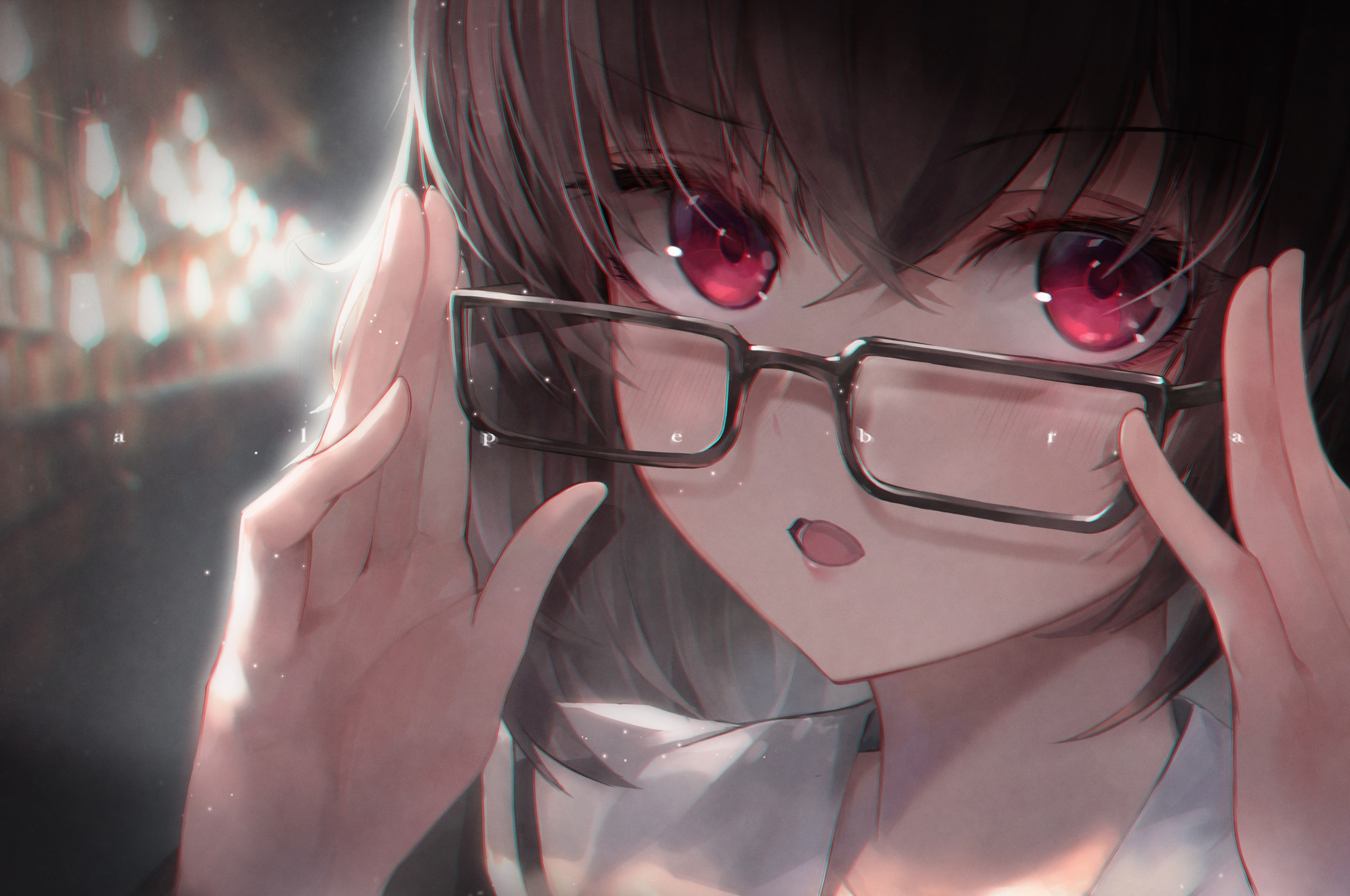 2560x1700 Download  Anime Megane Girl, Cute, Pretty Anime Girl, Red Eyes Wallpaper for Chromebook Pixel, Desktop